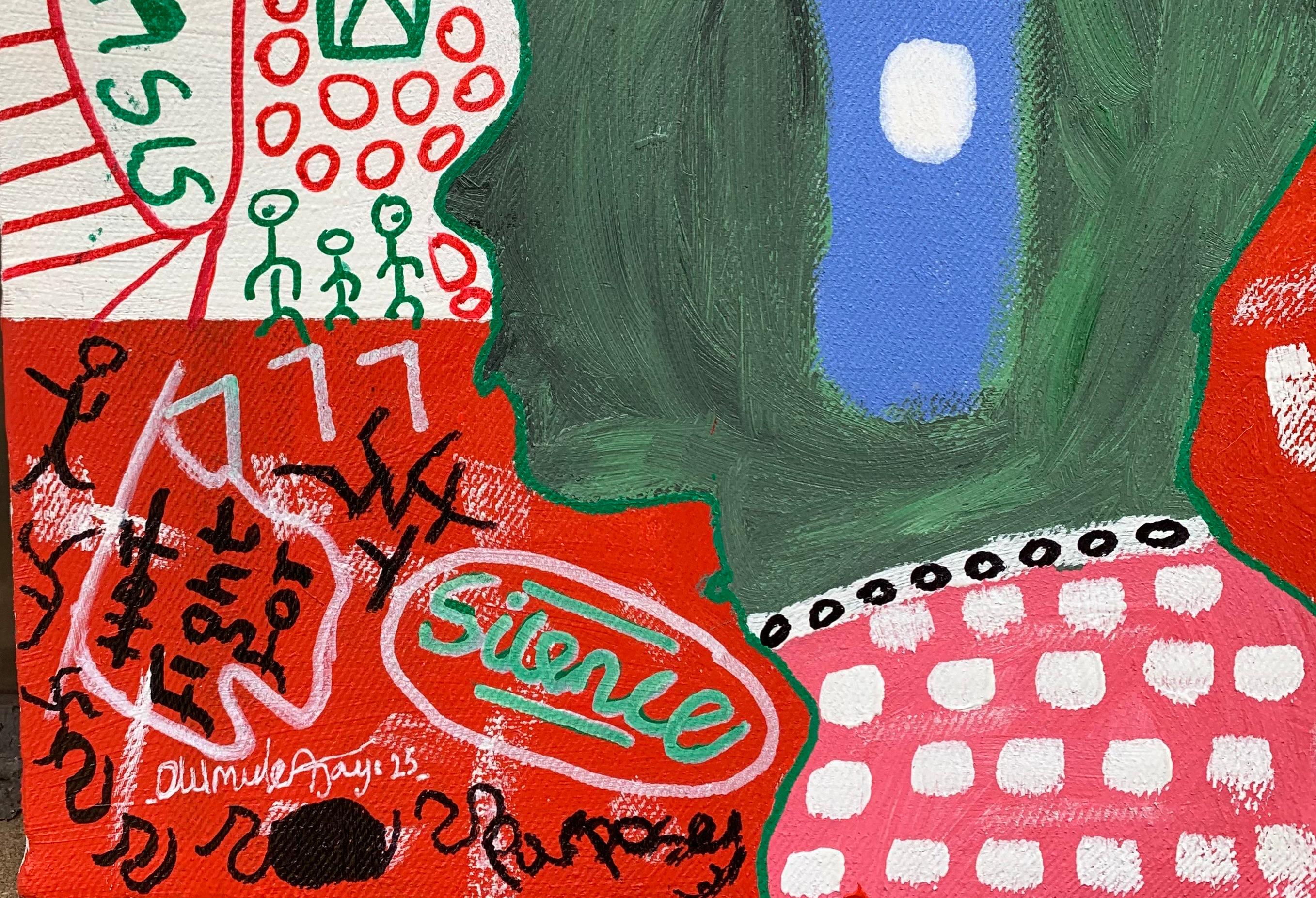 Apophasis -21st Century, Contemporary, Abstract, Pop Culture, Miniature, People - Abstract Expressionist Painting by Olumide Ajayi