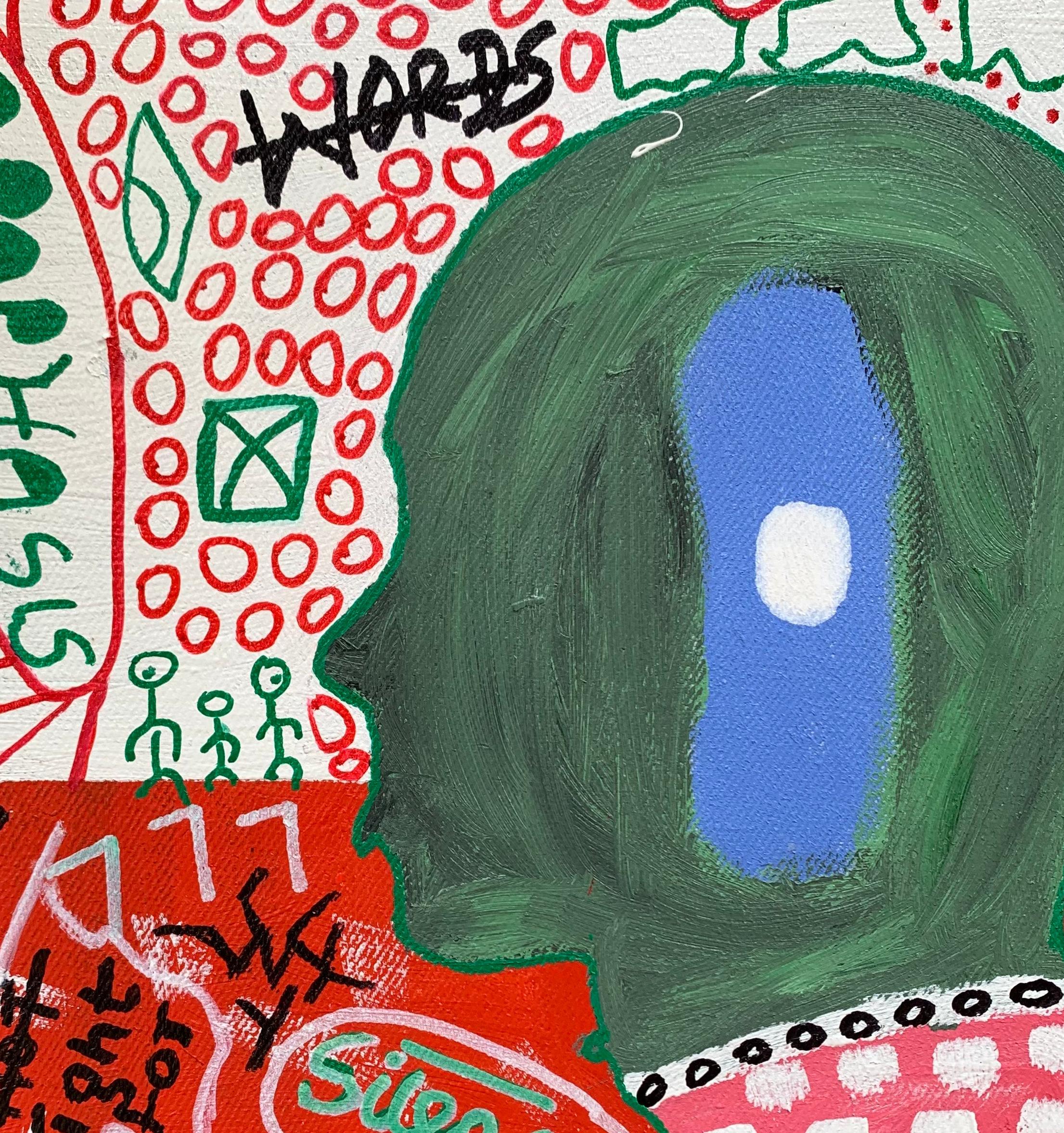 Apophasis -21st Century, Contemporary, Abstract, Pop Culture, Miniature, People - Beige Portrait Painting by Olumide Ajayi