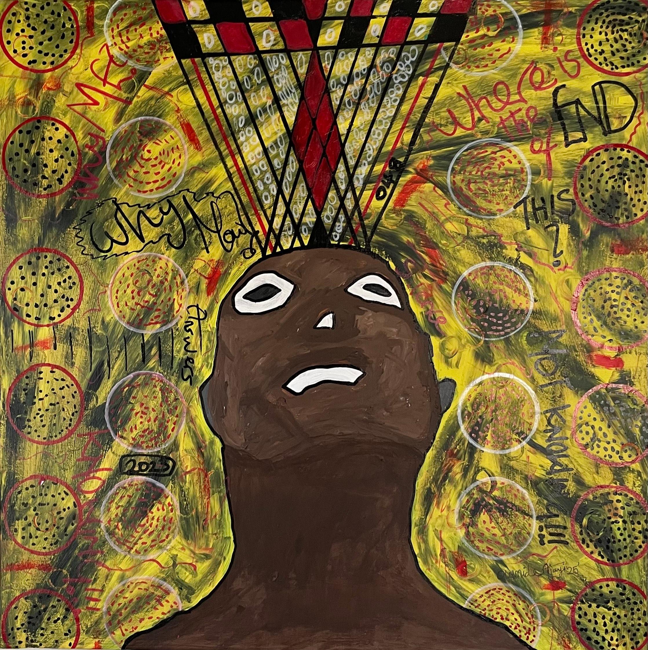 Olumide Ajayi Abstract Painting - Aporia - 21st Century Contemporary Abstract Expression Painting Emotions, Yellow