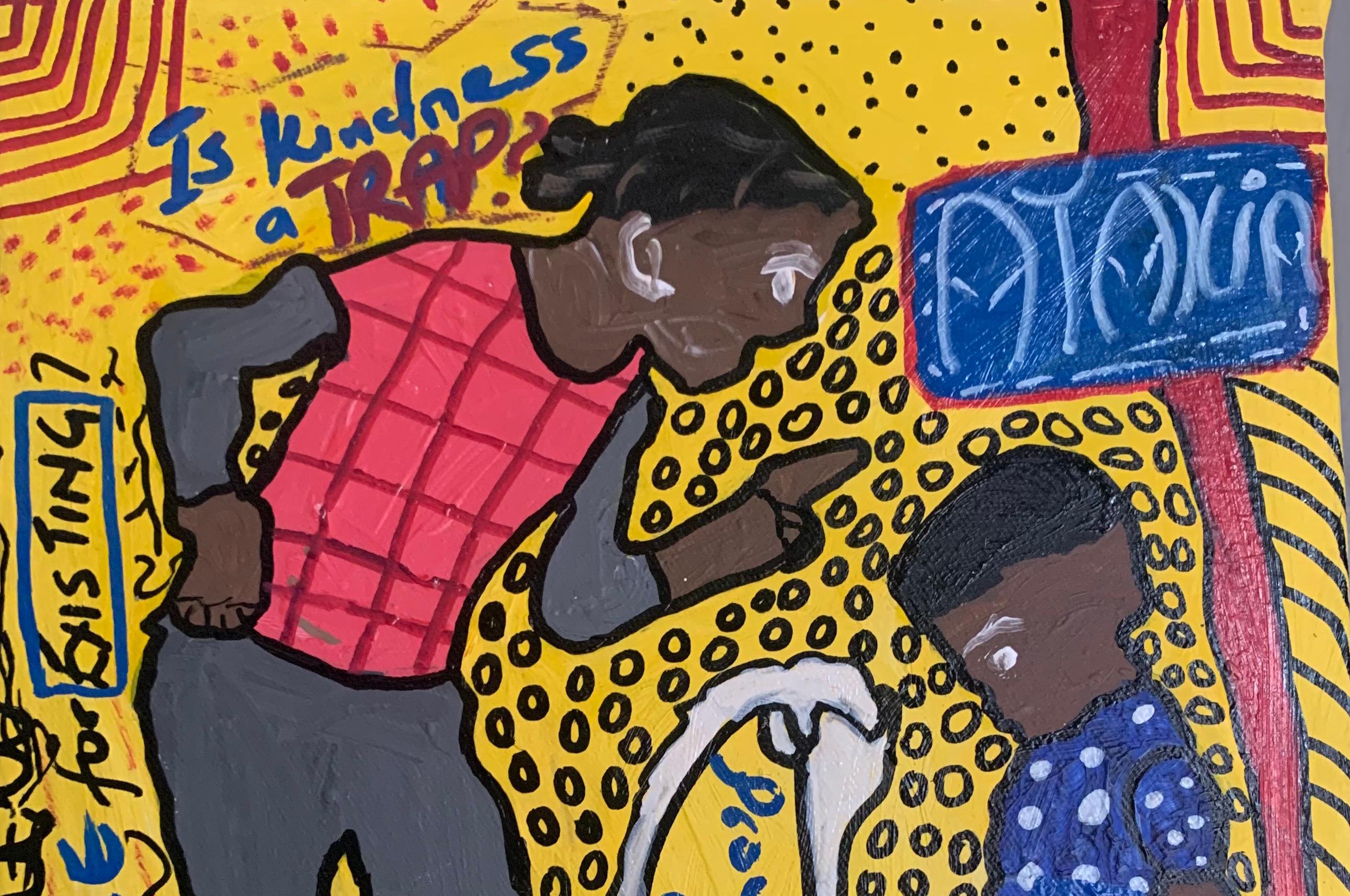 Ataxia -21st Century, Contemporary, Abstract, Pop Culture, Miniature People - Painting by Olumide Ajayi