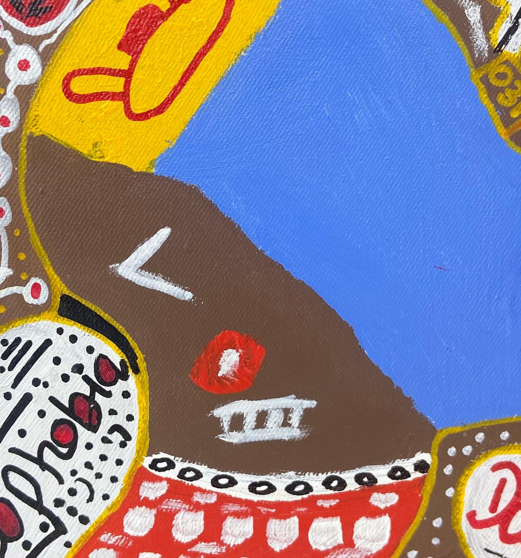 Atelophobia -21st Century, Contemporary, Abstract, Pop Culture, Miniature People - Gray Portrait Painting by Olumide Ajayi