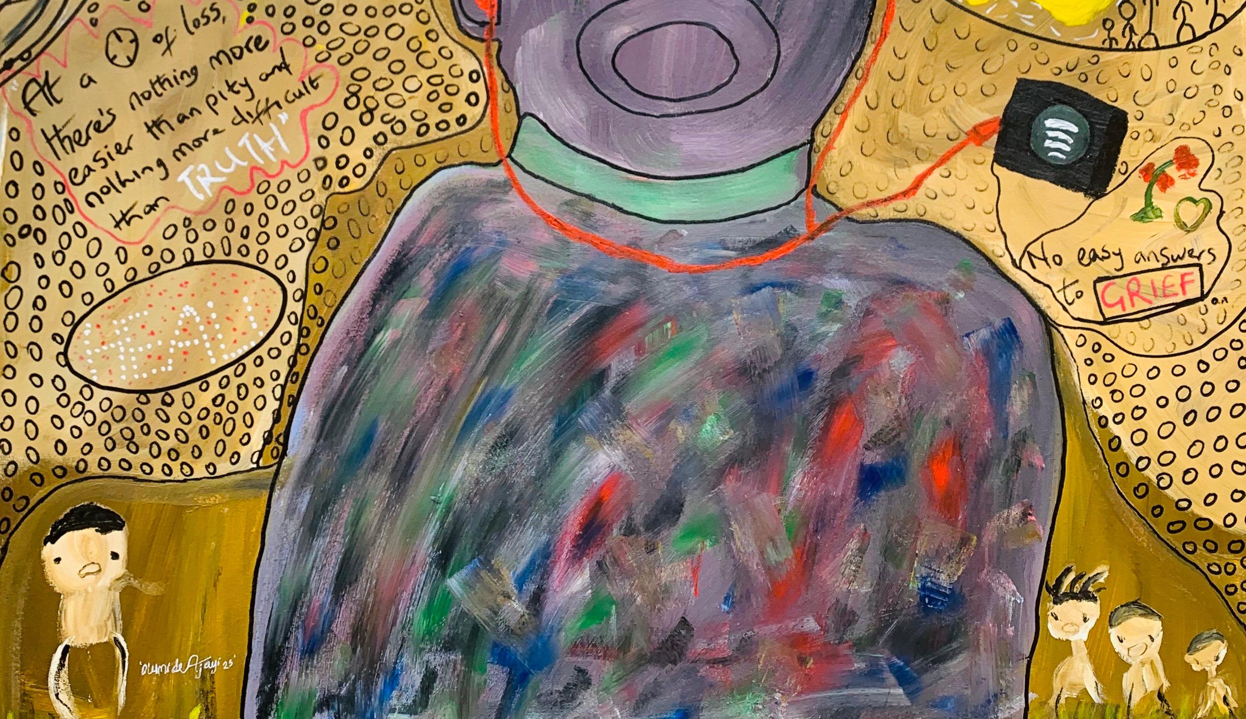 Catharsis - 21e siècle, Contemporain, Expression abstraite, Pop, Heal s, Musique - Marron Abstract Painting par Olumide Ajayi