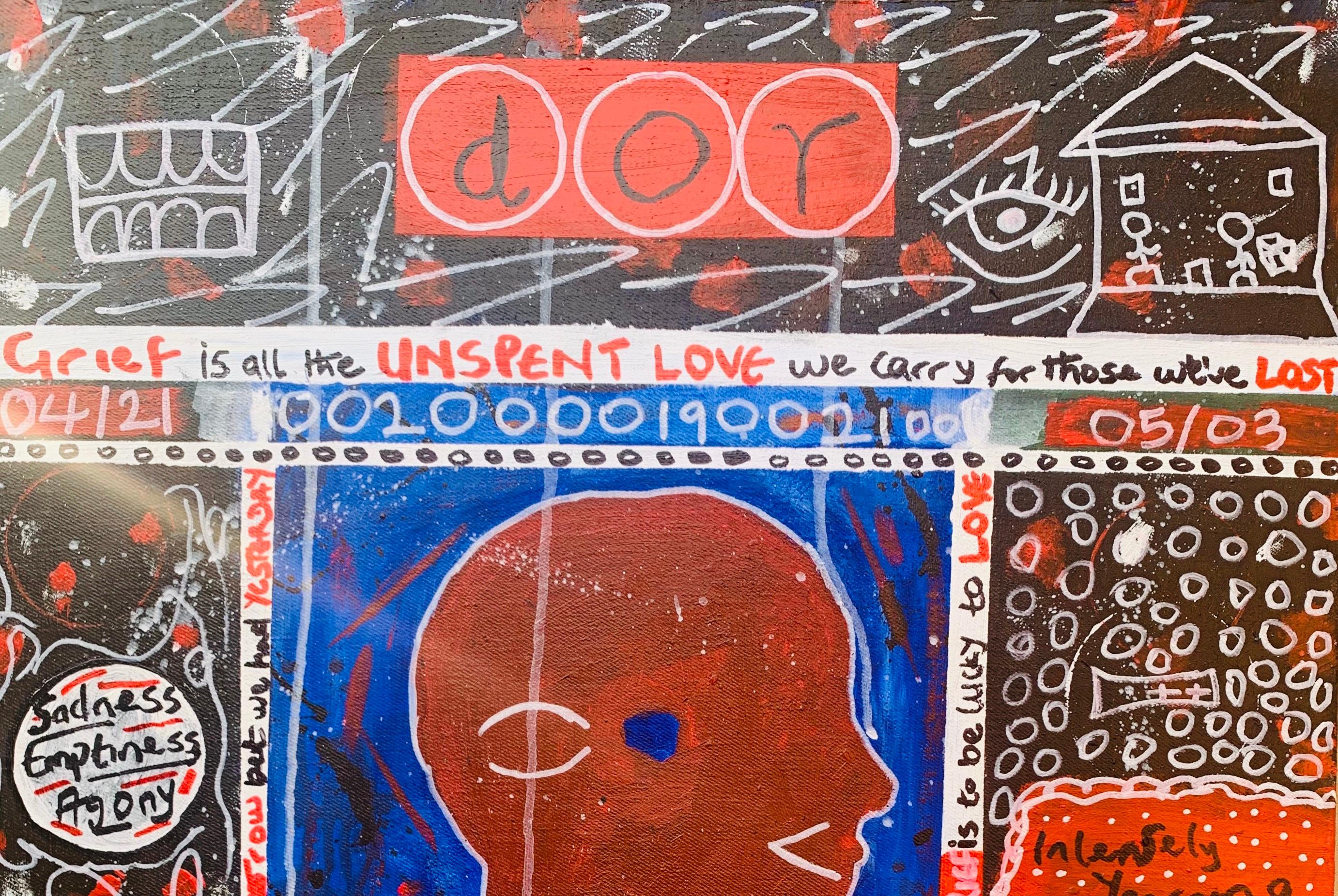 Dor (Grief) -21st Century, Contemporary, Abstract, Pop Culture, Pain, Healing - Painting by Olumide Ajayi