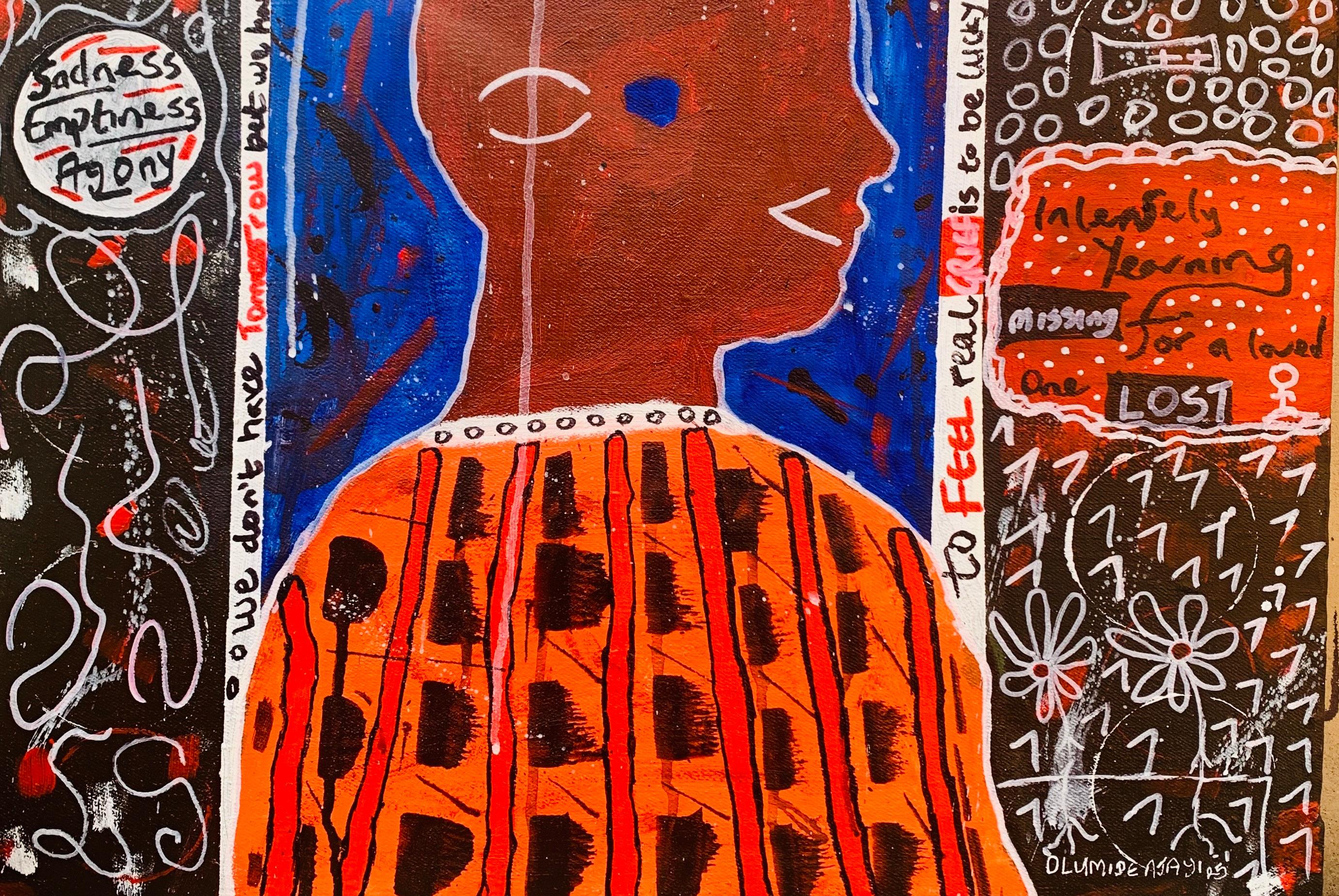 Dor (Grief) -21st Century, Contemporary, Abstract, Pop Culture, Pain, Healing - Abstract Expressionist Painting by Olumide Ajayi
