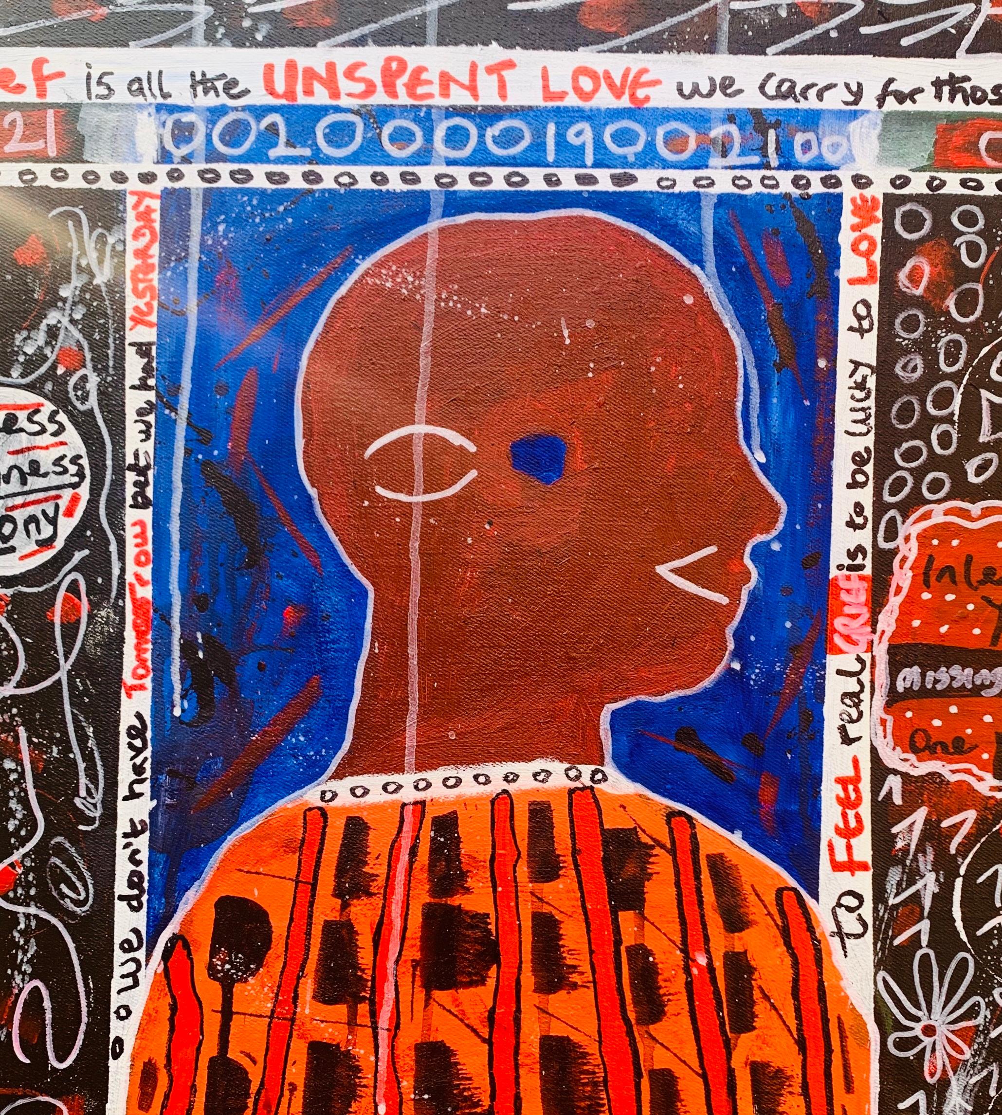 Dor (Grief) -21st Century, Contemporary, Abstract, Pop Culture, Pain, Healing - Brown Figurative Painting by Olumide Ajayi