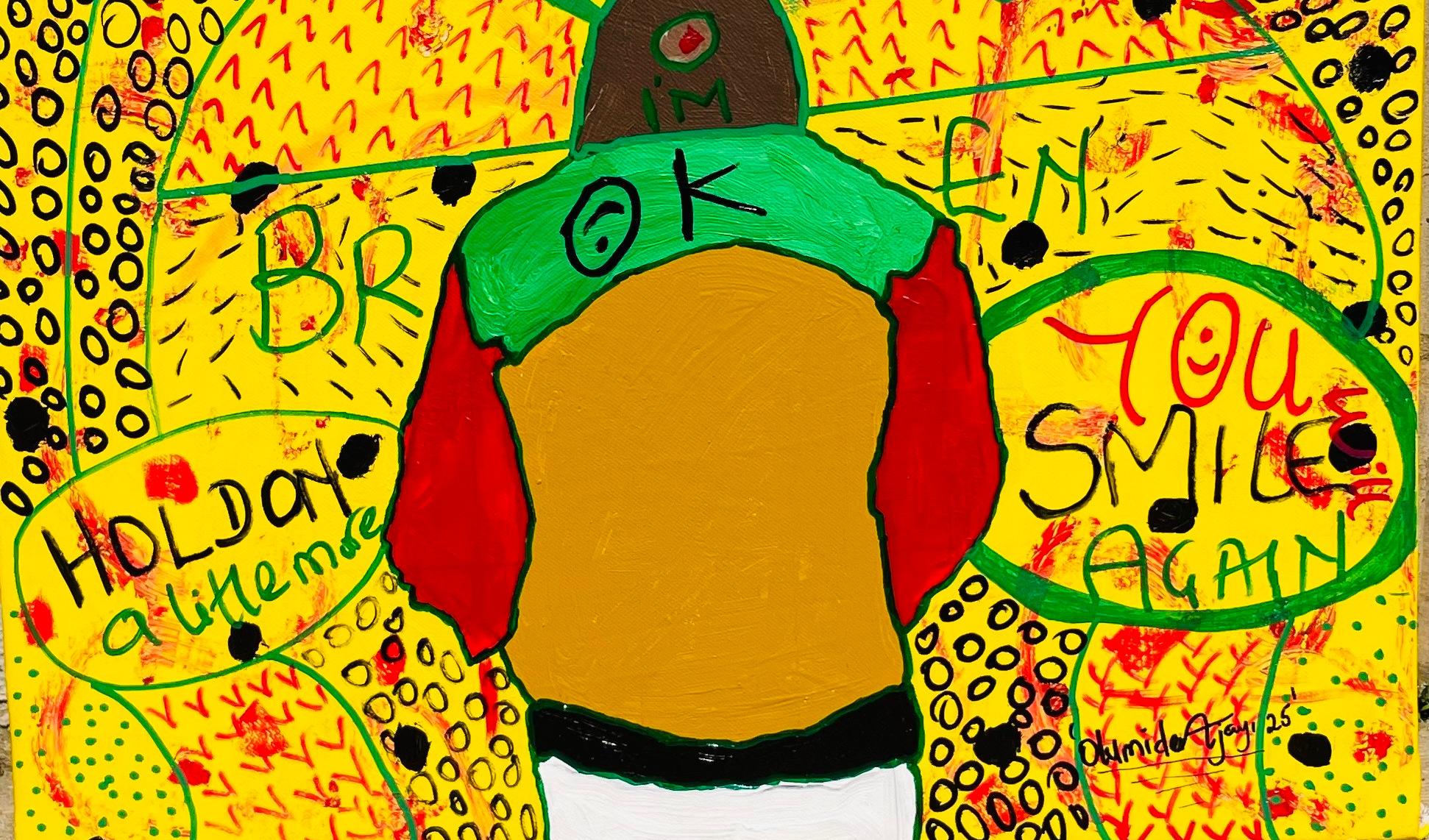 Eunoia (Come stai) 1 - 21° secolo, Contemporaneo, Espressione astratta, Pop - Figurative Painting Giallo di Olumide Ajayi