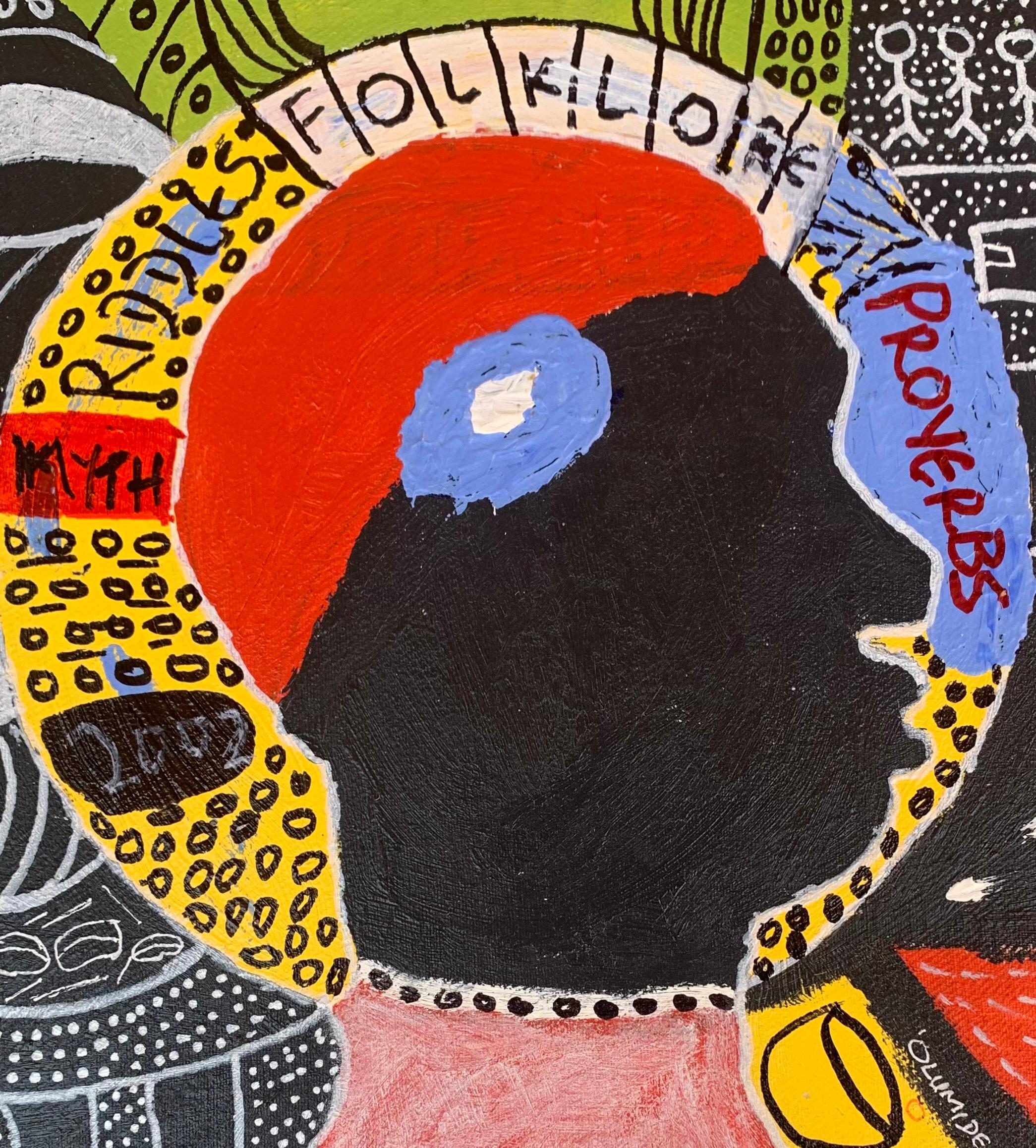 Folklore - 21° secolo, Contemporaneo, Astratto, Miniatura, Emozioni, Colori - Abstract Painting Nero di Olumide Ajayi