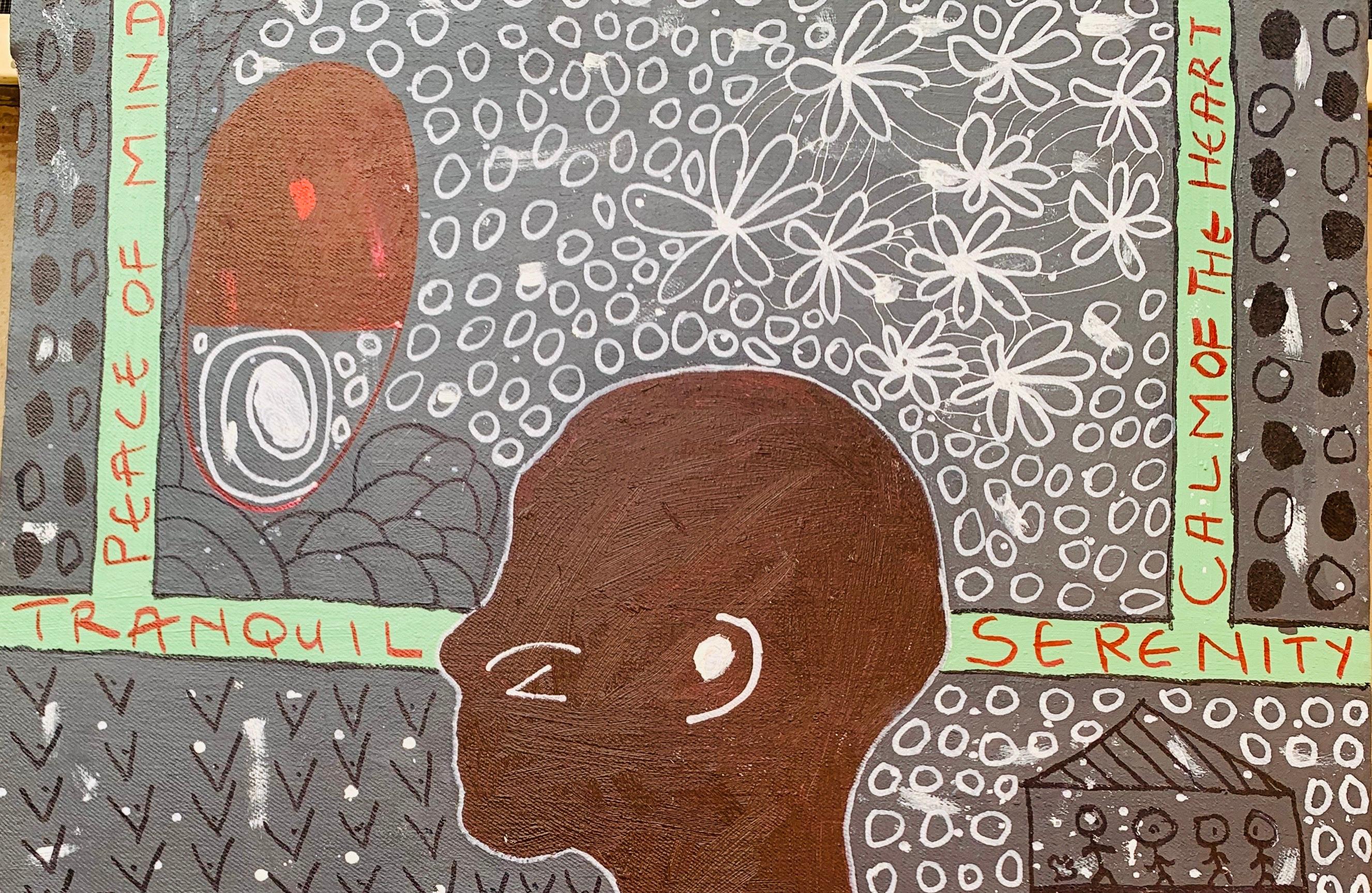 Heartsease - 21° Secolo, Contemporaneo, Astratto, Cultura Pop, Persone, Pace - Painting di Olumide Ajayi
