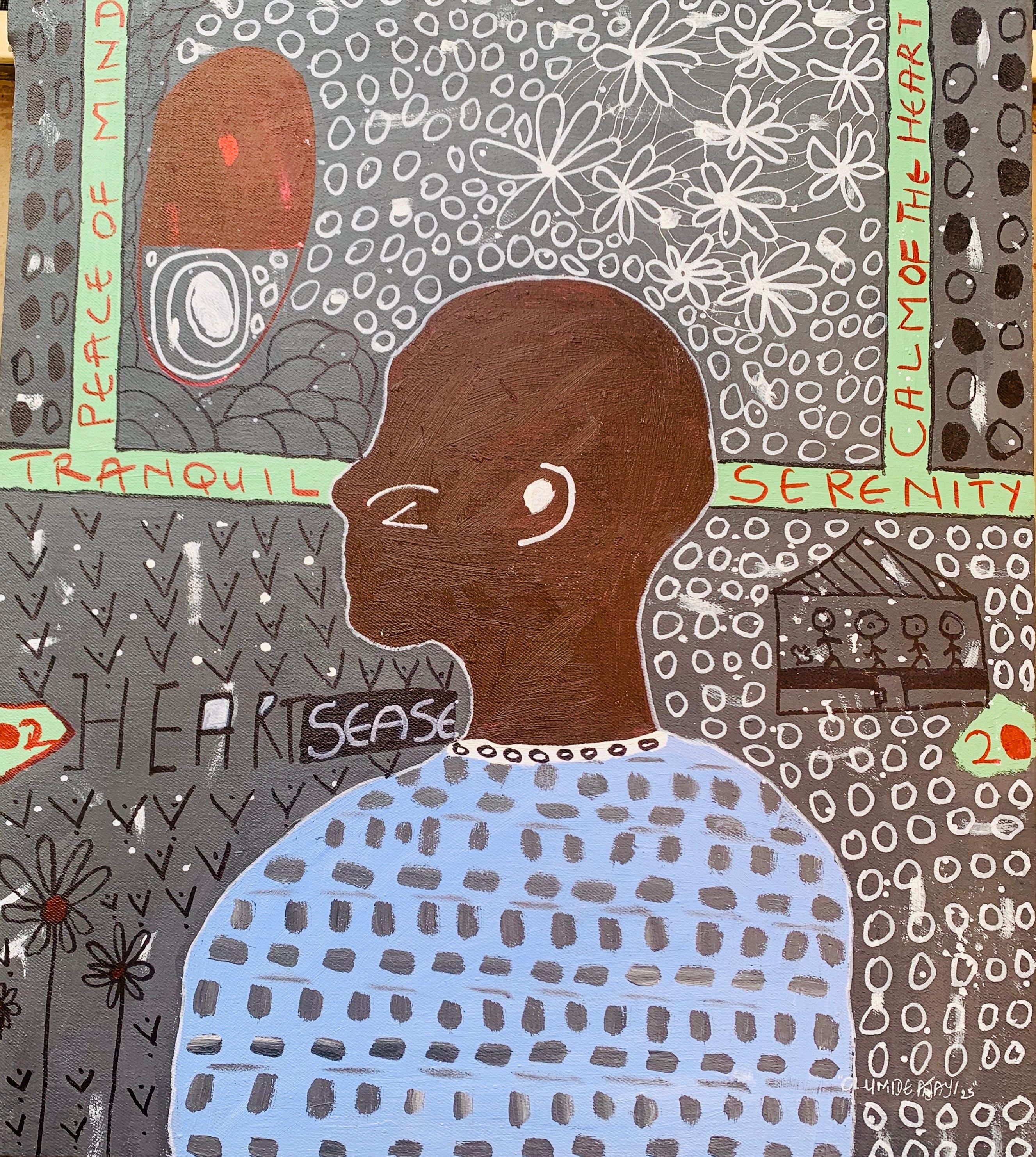 Figurative Painting di Olumide Ajayi - Heartsease - 21° Secolo, Contemporaneo, Astratto, Cultura Pop, Persone, Pace