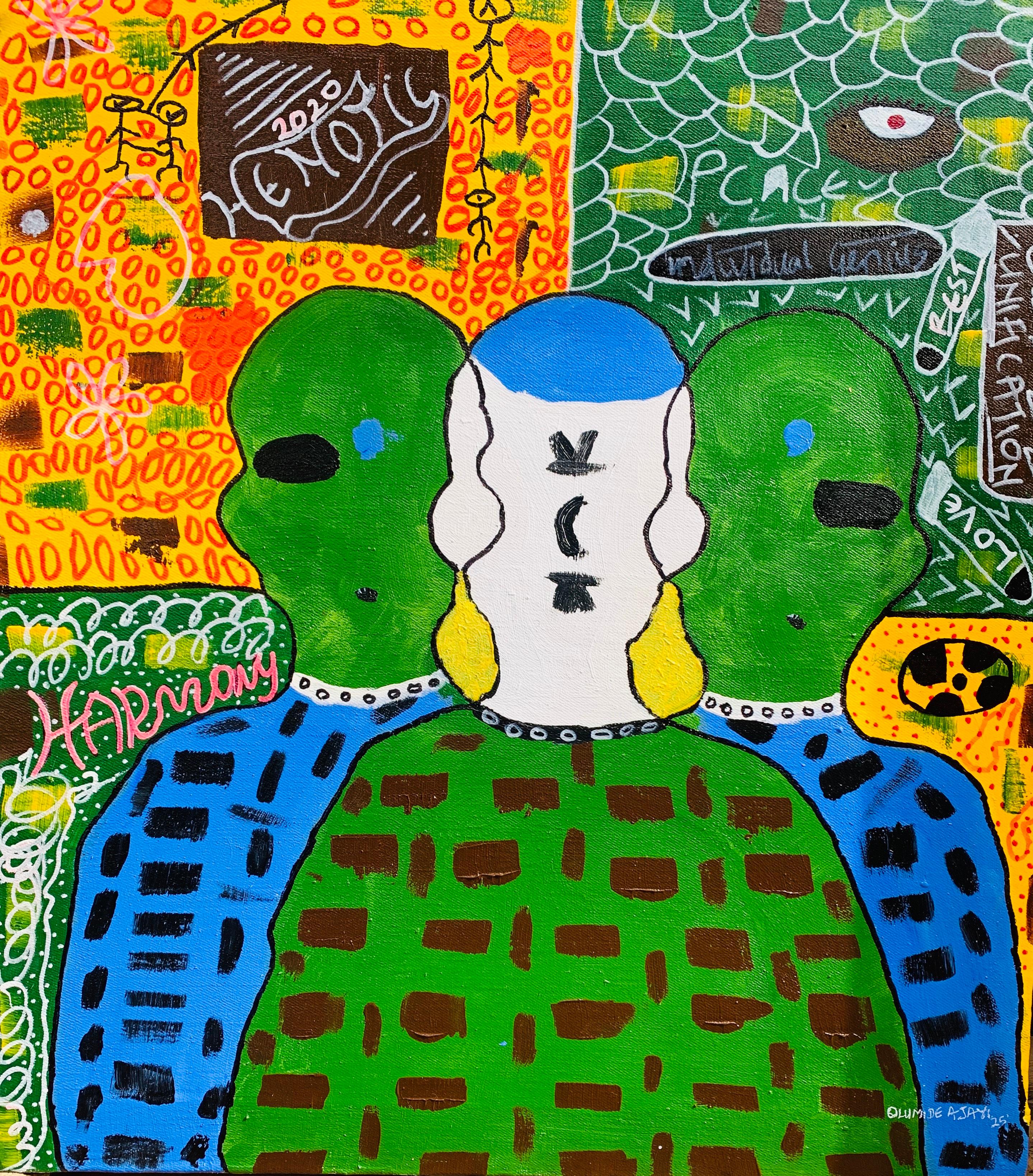 Abstract Painting di Olumide Ajayi - Henotic - 21° secolo, Contemporaneo, Astratto, Cultura pop, Persone, Unità, Amore