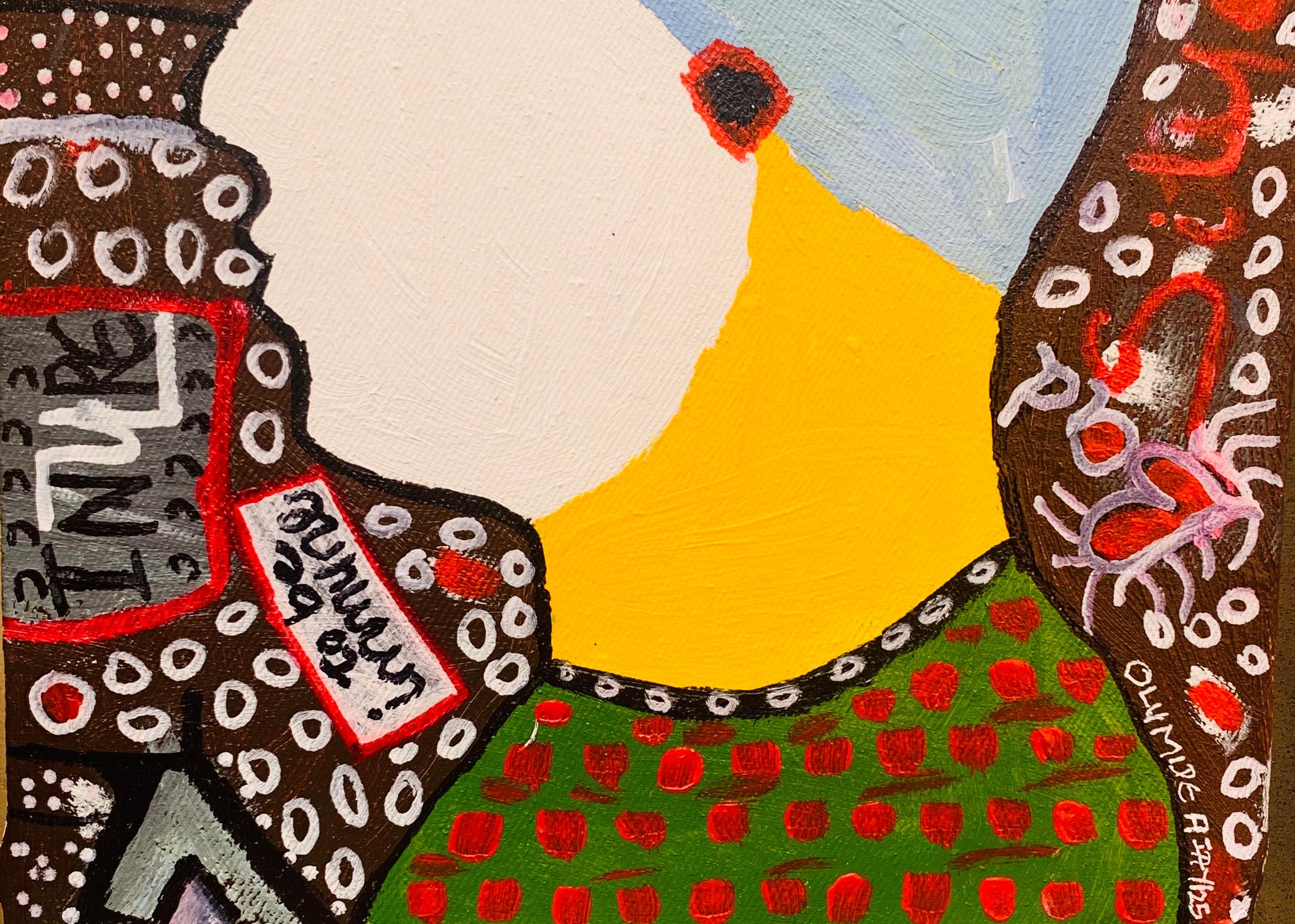 Inure -21st Century, Contemporary, Abstract, Pop Culture, Miniature, People - Abstract Expressionist Painting by Olumide Ajayi