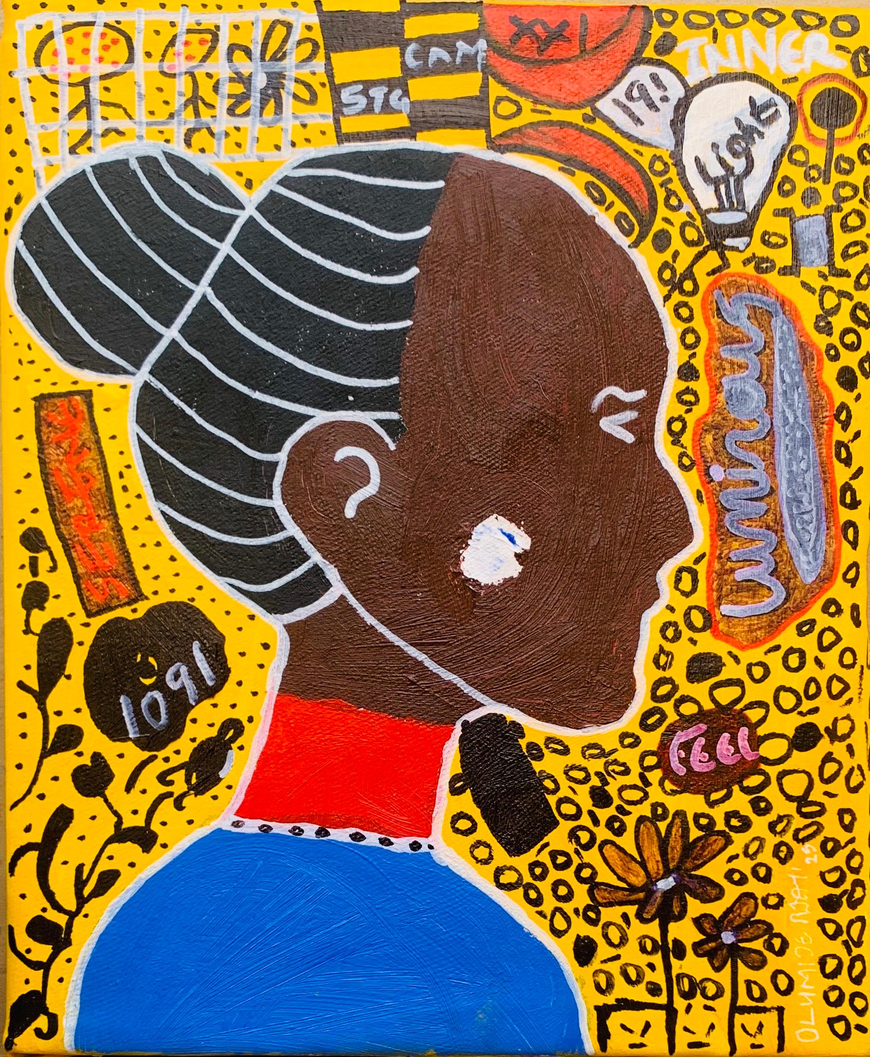 Abstract Painting di Olumide Ajayi - Lumin - 21° secolo, Contemporary, Astratto, Miniatura, Emozioni, Art Brut