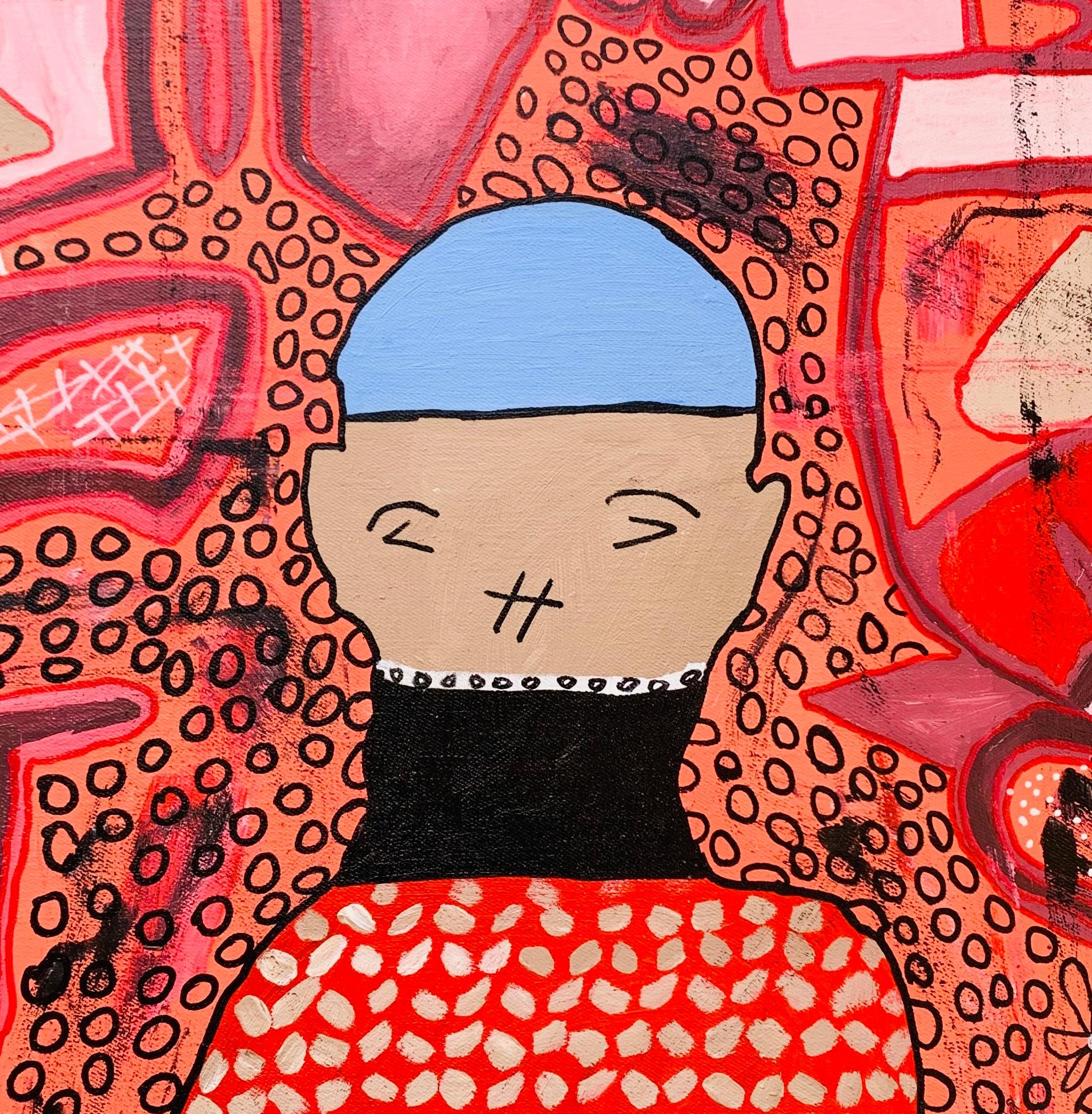 Metanoia - 21st Century, Contemporary, Abstract, Pop Culture, Love, Forgiveness - Red Abstract Painting by Olumide Ajayi