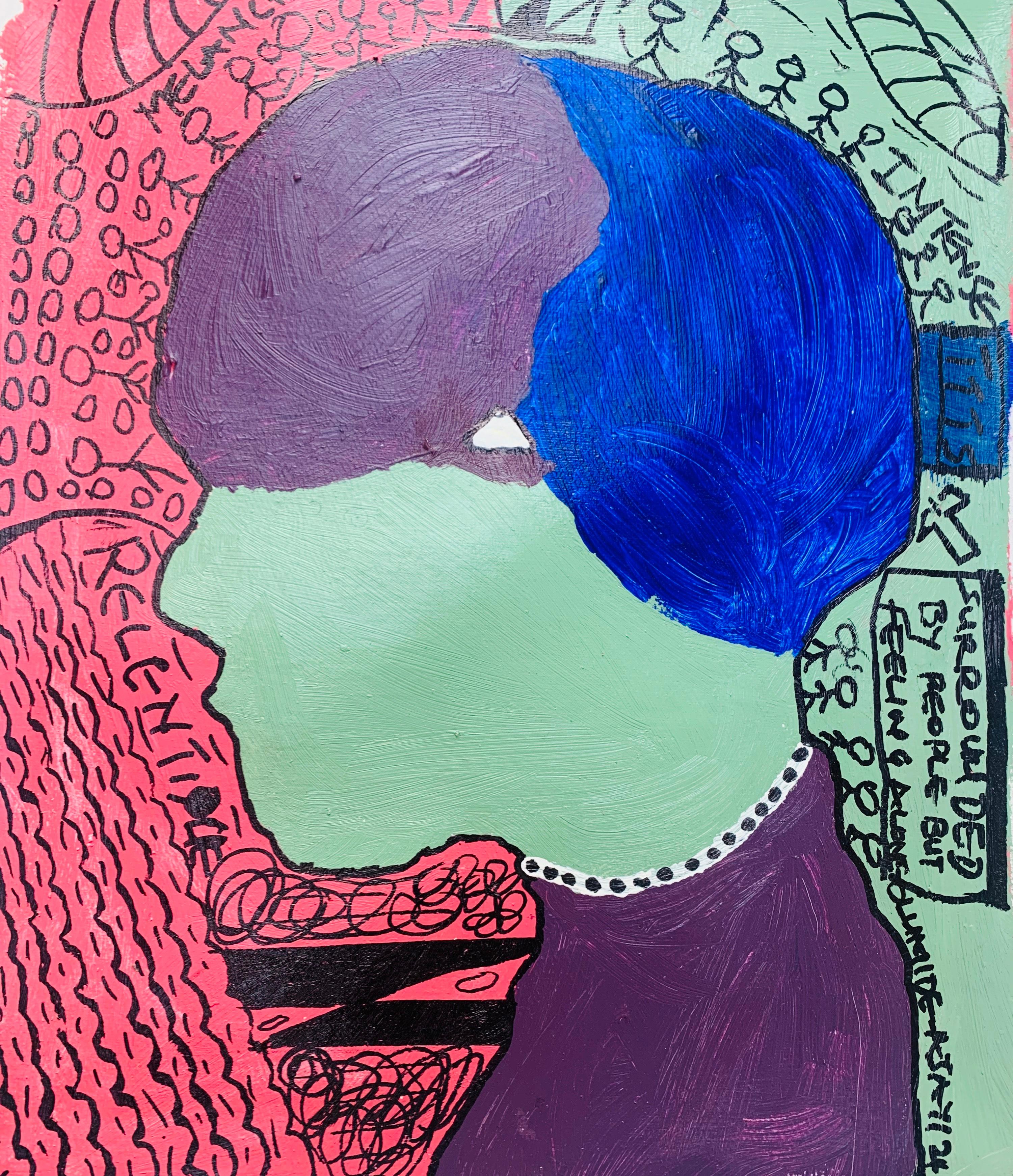 Abstract Painting di Olumide Ajayi - Relentique - 21° secolo, Contemporaneo, Astratto, Miniatura, Emozioni, Colori