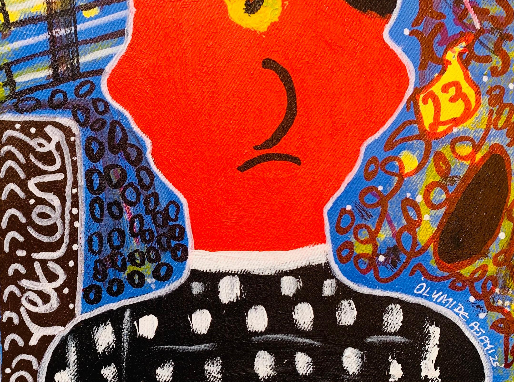 Reticence -21st Century, Contemporary, Abstract, Pop Culture, Miniature, Africa - Abstract Expressionist Painting by Olumide Ajayi