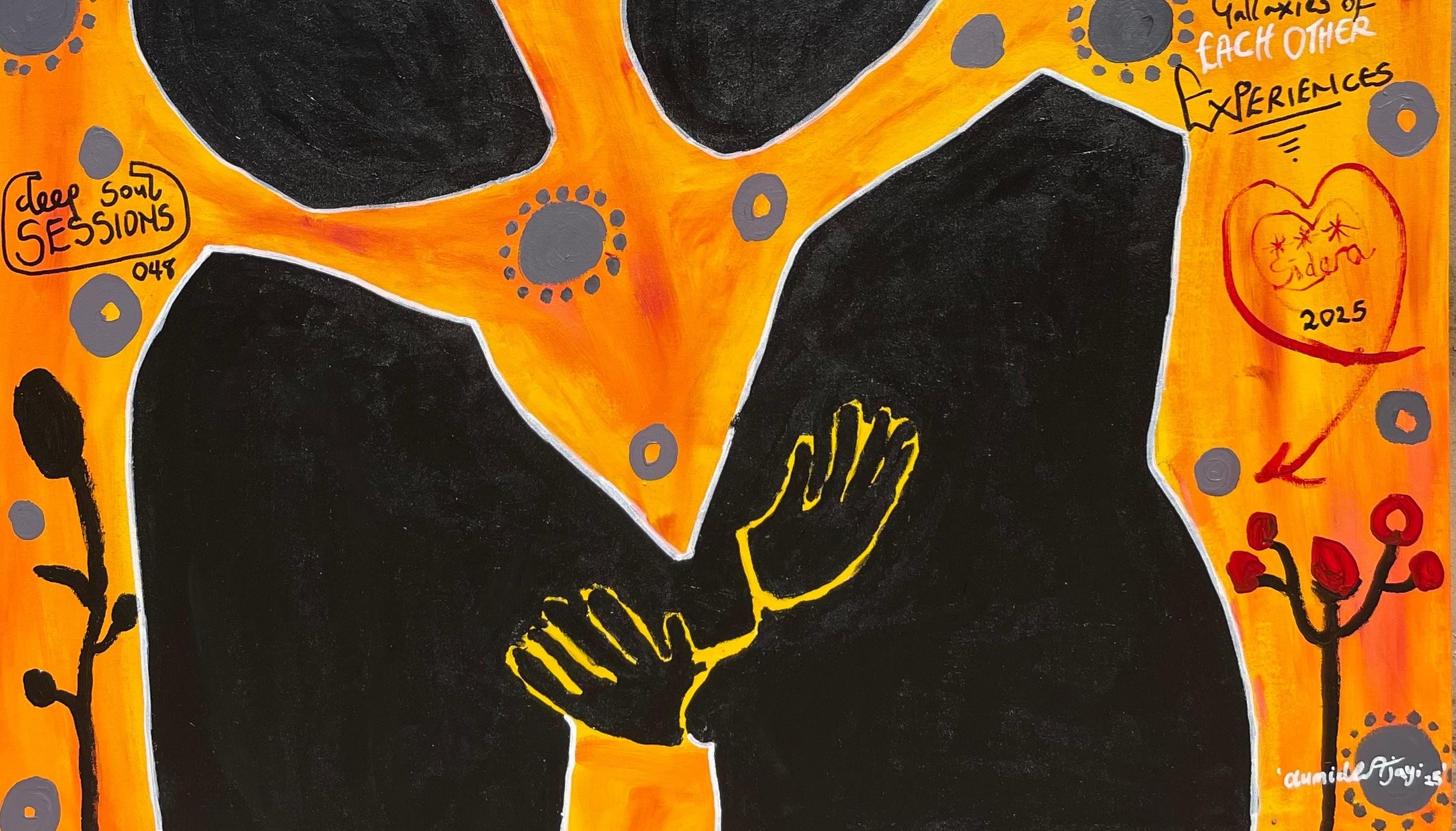 Sidera (Differentiation) -21st Century, Contemporary, Abstract Expression, Love - Orange Abstract Painting by Olumide Ajayi