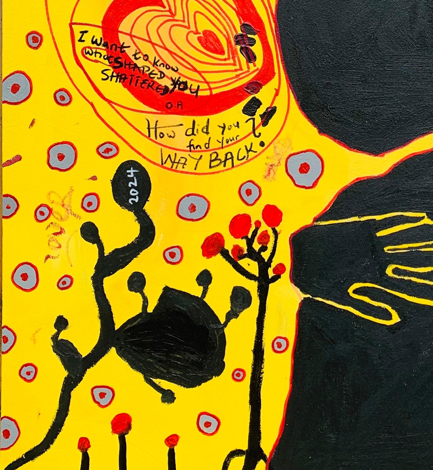 Sidera (Honeymoon) -21st Century, Contemporary, Abstract Expression, Flower Love - Yellow Abstract Painting by Olumide Ajayi