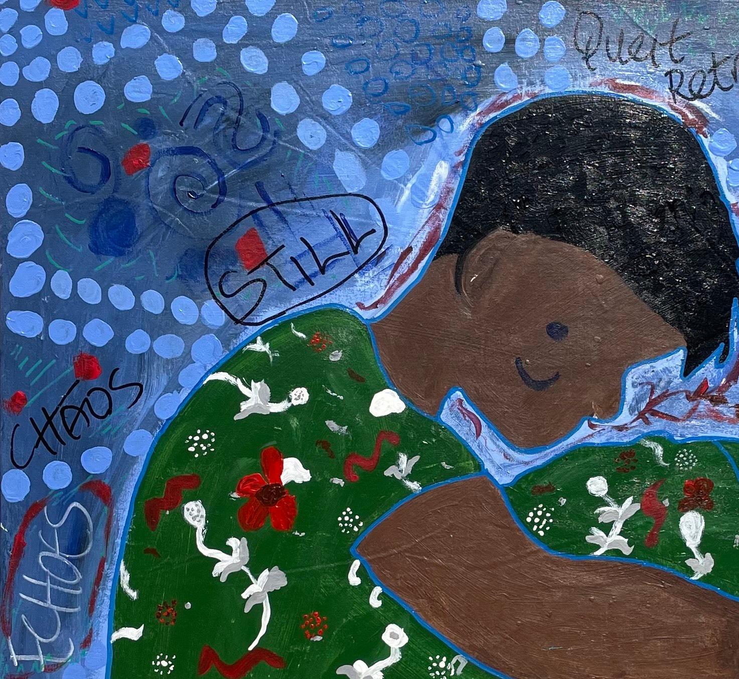 Still -21e siècle, Contemporain, Expression abstraite, Pop, Vert, Bleu, Fleur - Painting de Olumide Ajayi