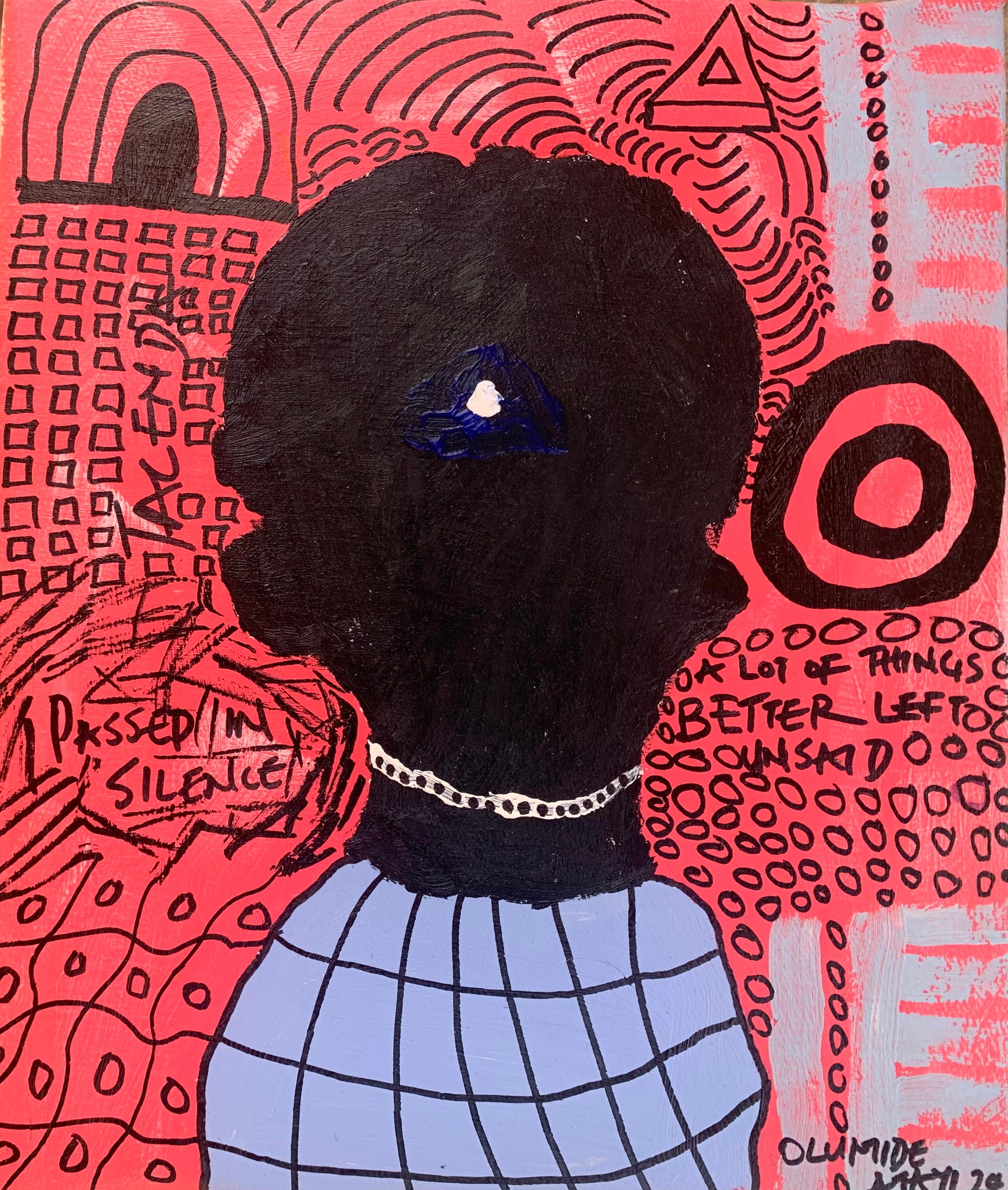 Figurative Painting di Olumide Ajayi - Tacenda - 21° secolo, Contemporaneo, Astratto, Miniatura, Emozioni, Colorato