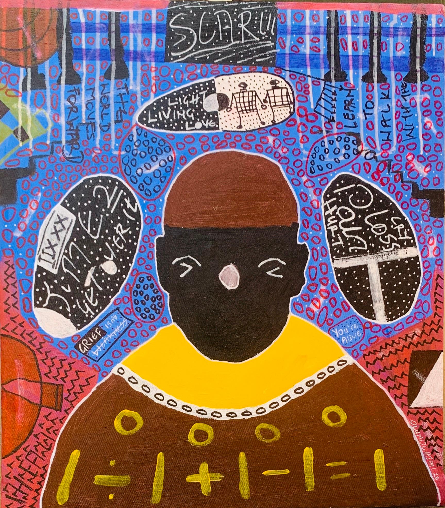 Figurative Painting di Olumide Ajayi - Time To Get Over It - 21° secolo, Contemporaneo, Astratto, Cultura Pop, Persone
