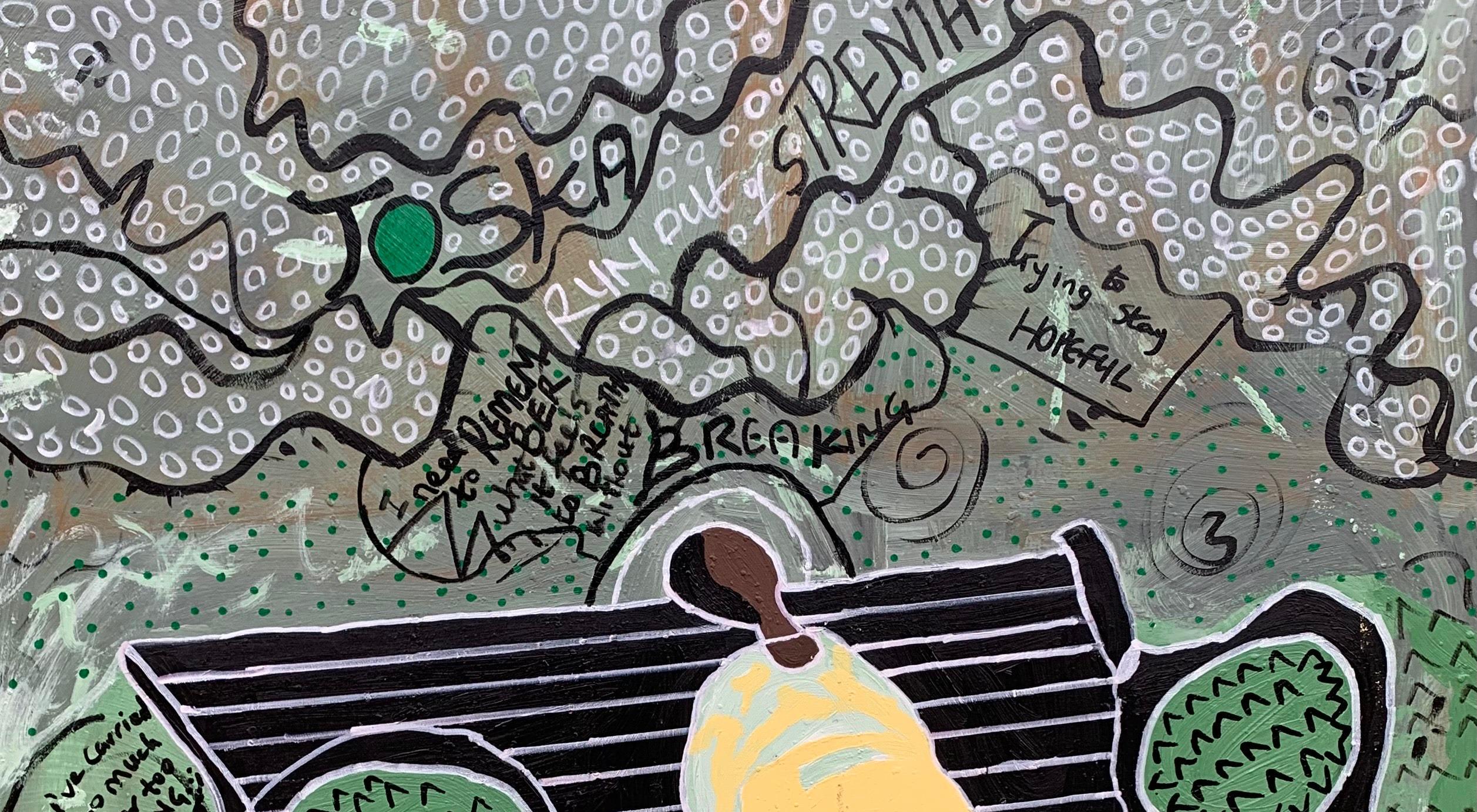 Toska (Tired) - 21st Century, Contemporary, Abstract Expression, Pop Culture - Painting by Olumide Ajayi
