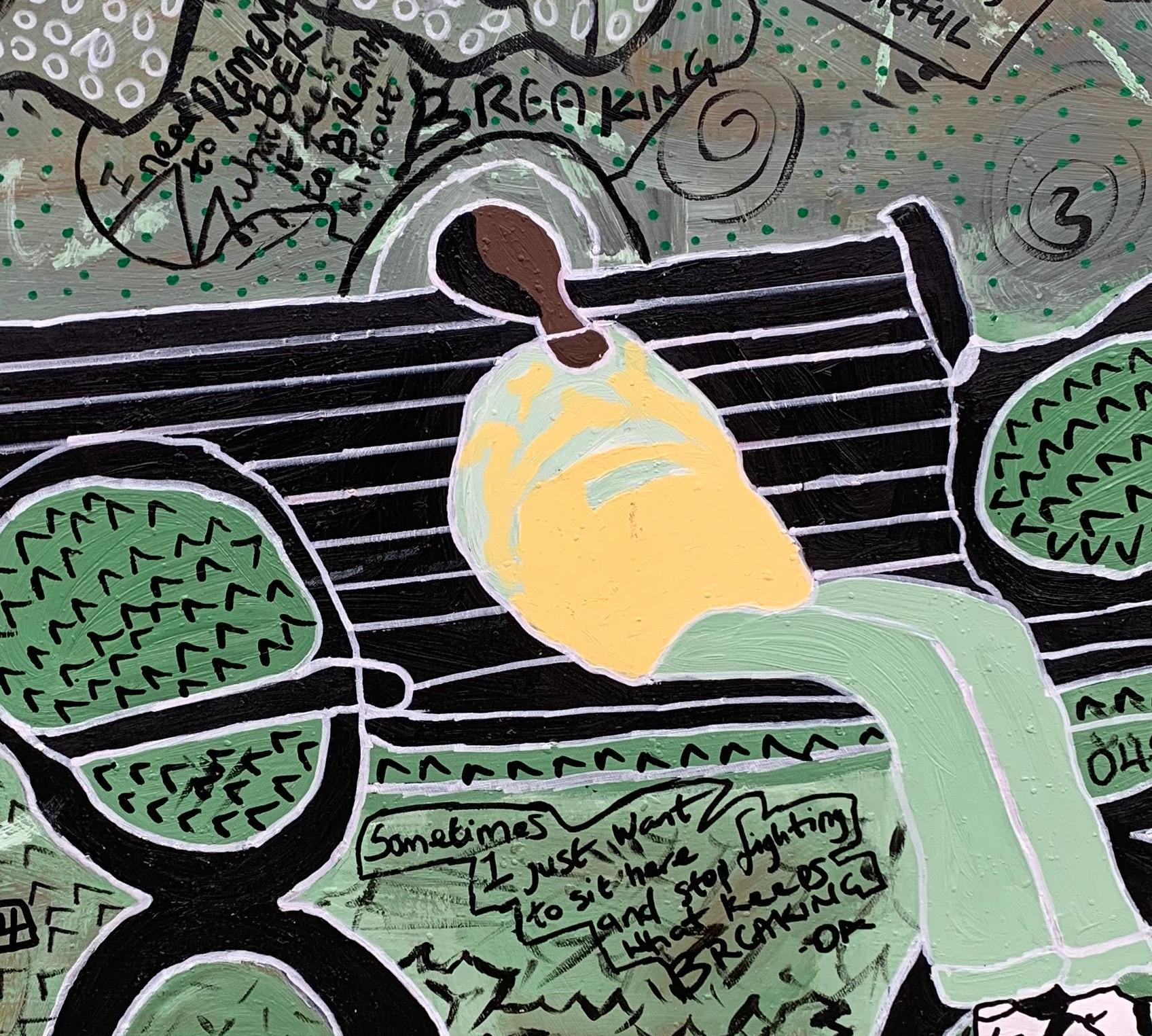 Toska (Tired) - 21st Century, Contemporary, Abstract Expression, Pop Culture - Gray Figurative Painting by Olumide Ajayi