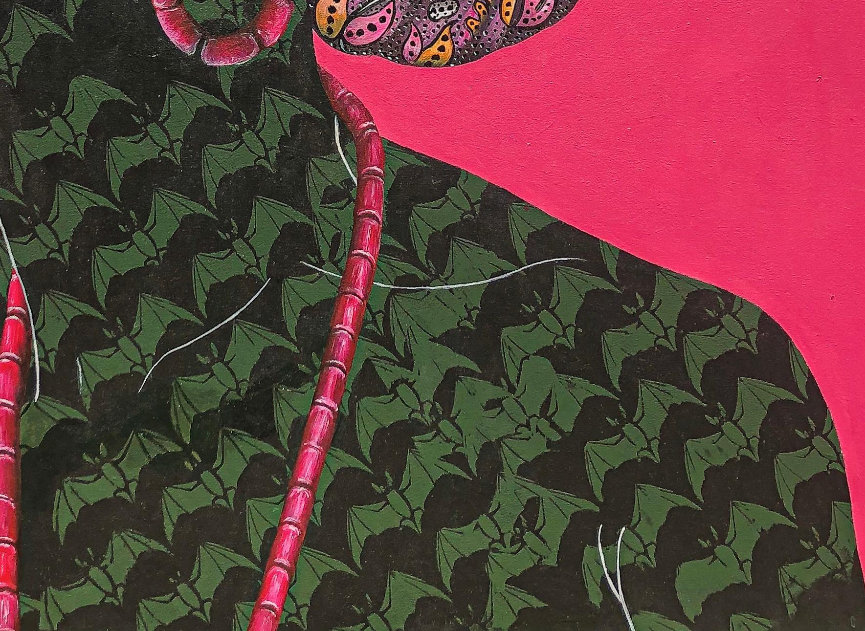GÈLÈ 3 (Head Tie) - Pink Abstract Painting by Oluwafemi Afolabi