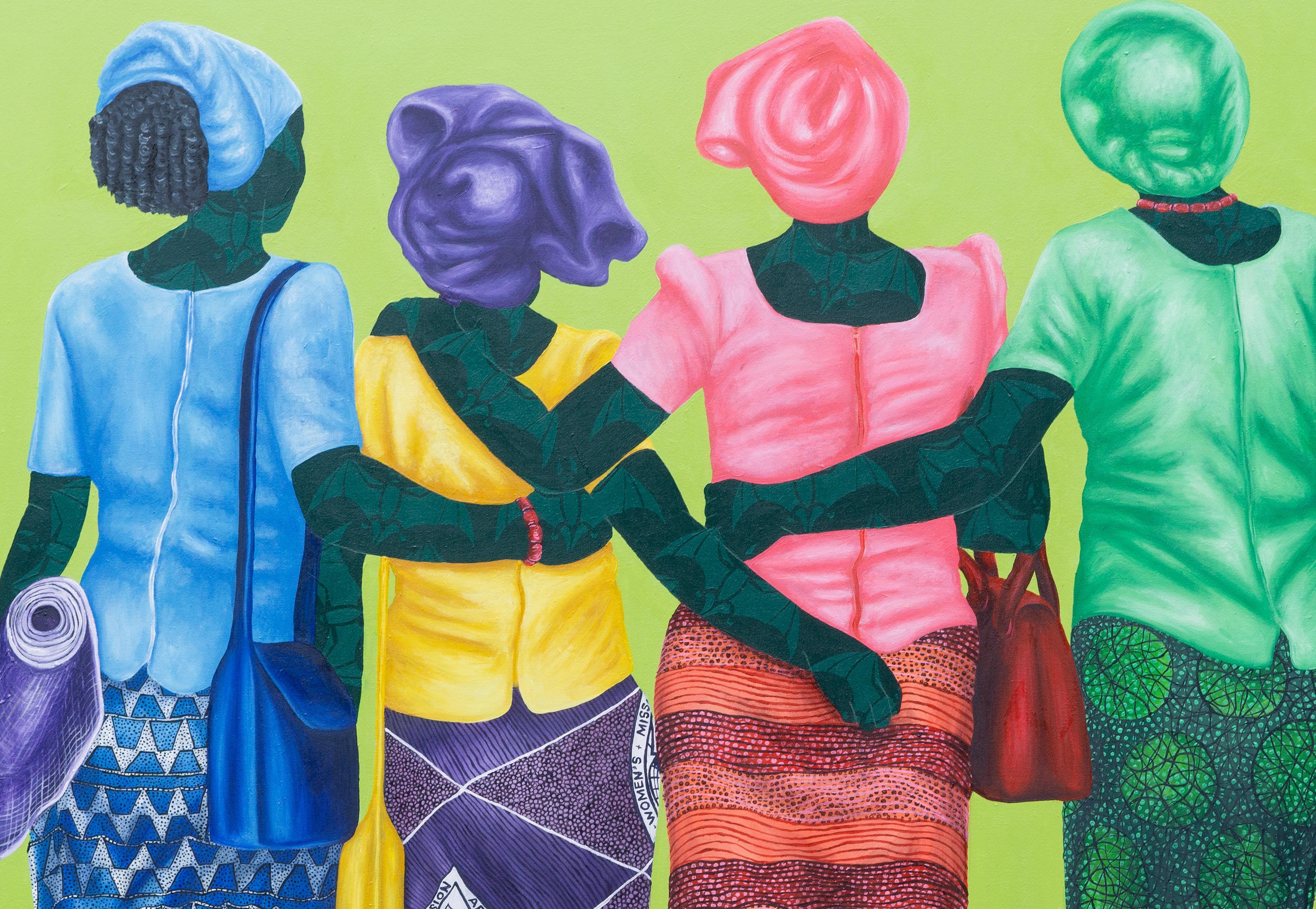 Good Woman - 21st Century, Contemporary, Figurative, Women on African Fabric For Sale 2