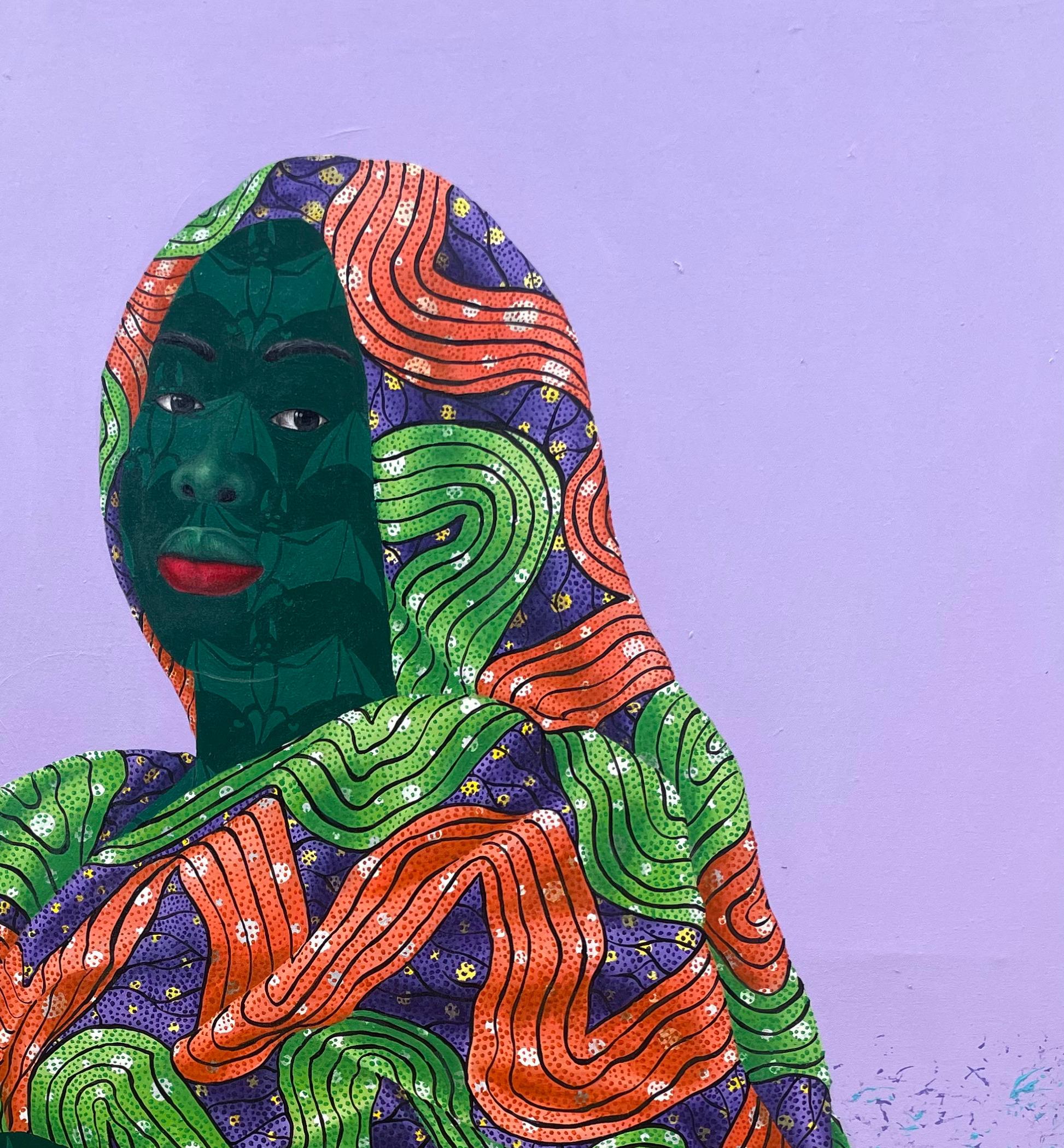 Naturaleza Interior 1 - Siglo XXI, Contemporáneo, Figurativo, Mujer sobre tela africana - Figurative Painting Púrpura de Oluwafemi Afolabi