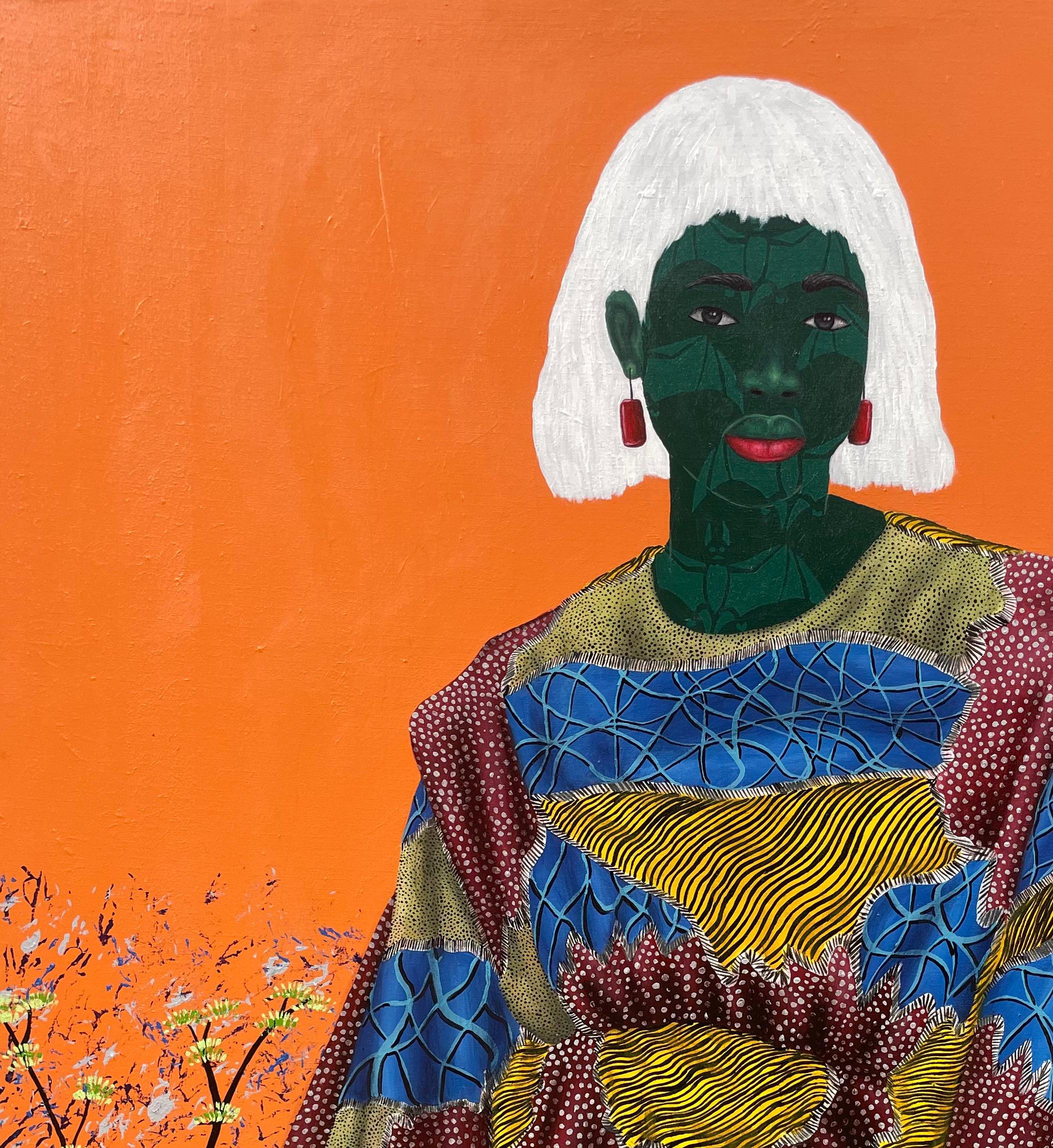 Inner Nature 2 - 21° secolo, Contemporaneo, Figurativo, Donne su tessuto africano - Painting di Oluwafemi Afolabi