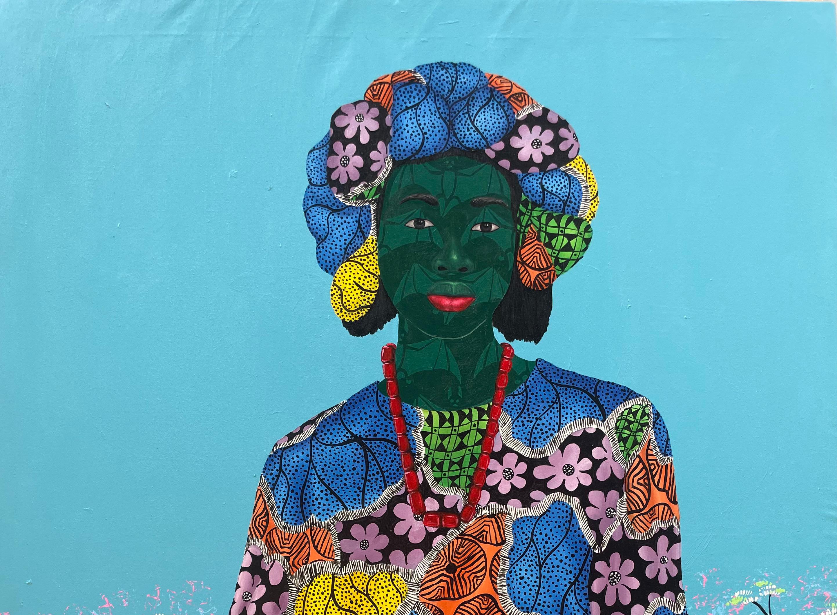 Inner Nature 3 - 21° secolo, Contemporaneo, Figurativo, Donne su tessuto africano - Painting di Oluwafemi Afolabi