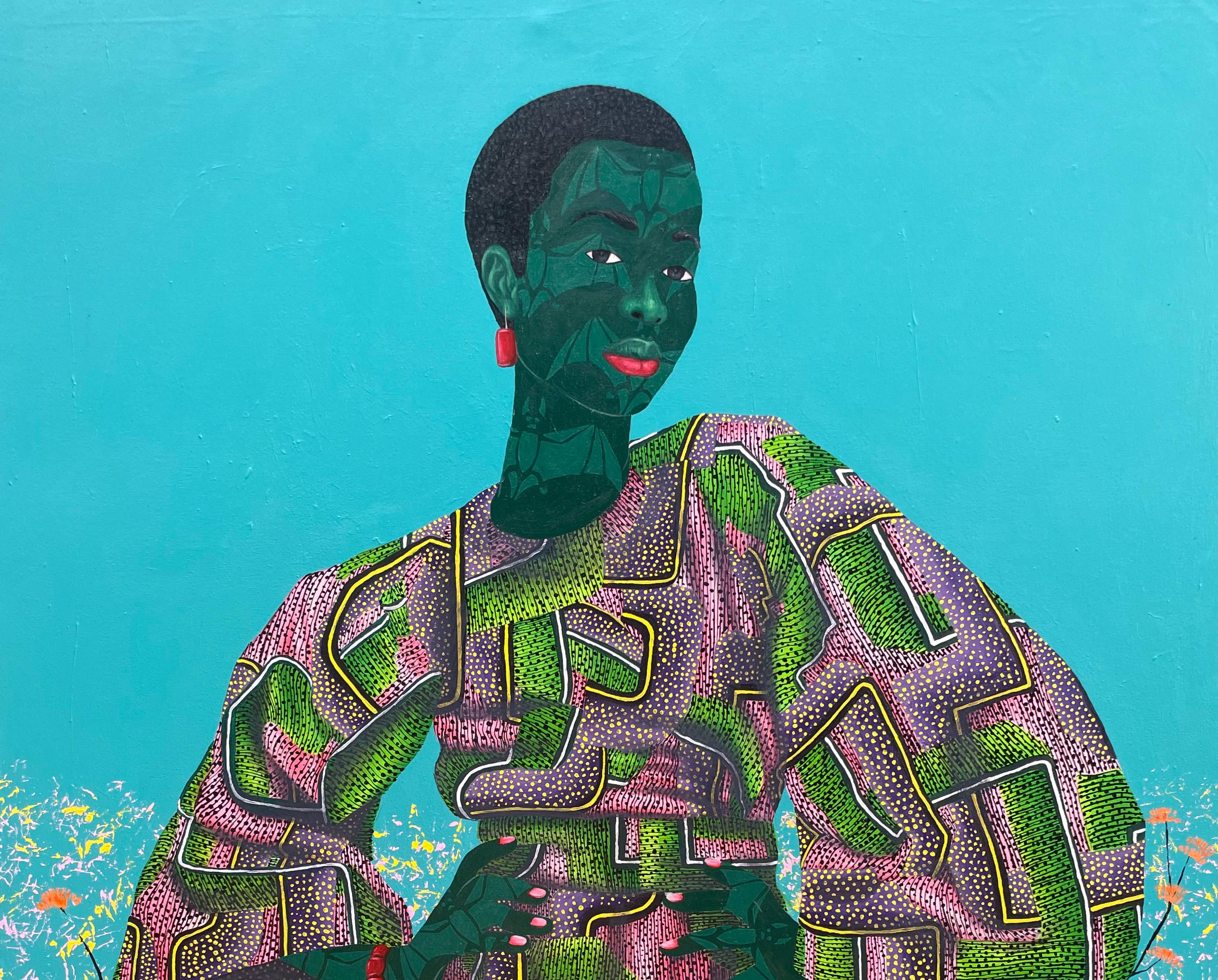 Inner Nature 4 - 21° secolo, Contemporaneo, Figurativo, Donne su tessuto africano - Painting di Oluwafemi Afolabi