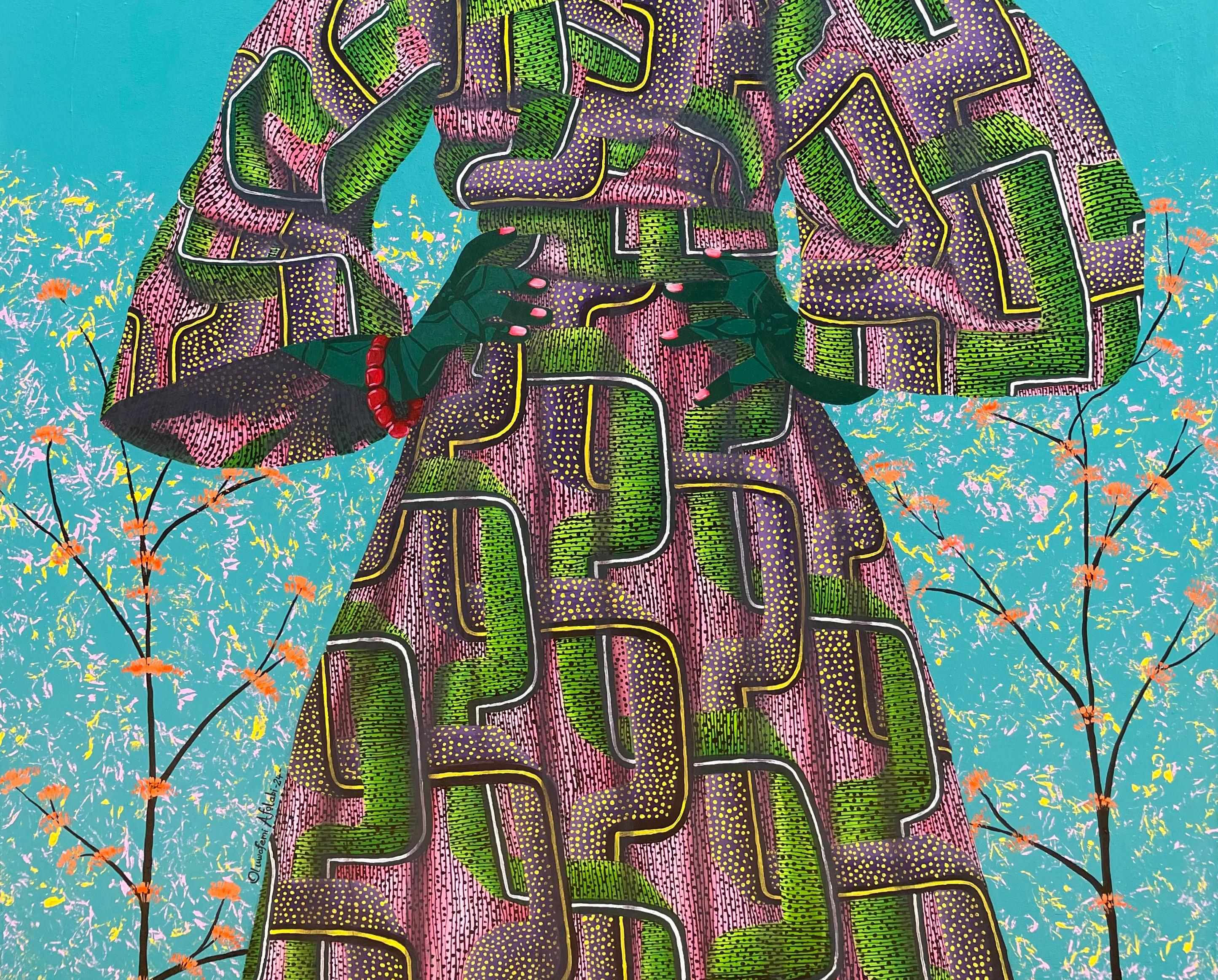 Inner Nature 4 - 21° secolo, Contemporaneo, Figurativo, Donne su tessuto africano - Painting Espressionista di Oluwafemi Afolabi