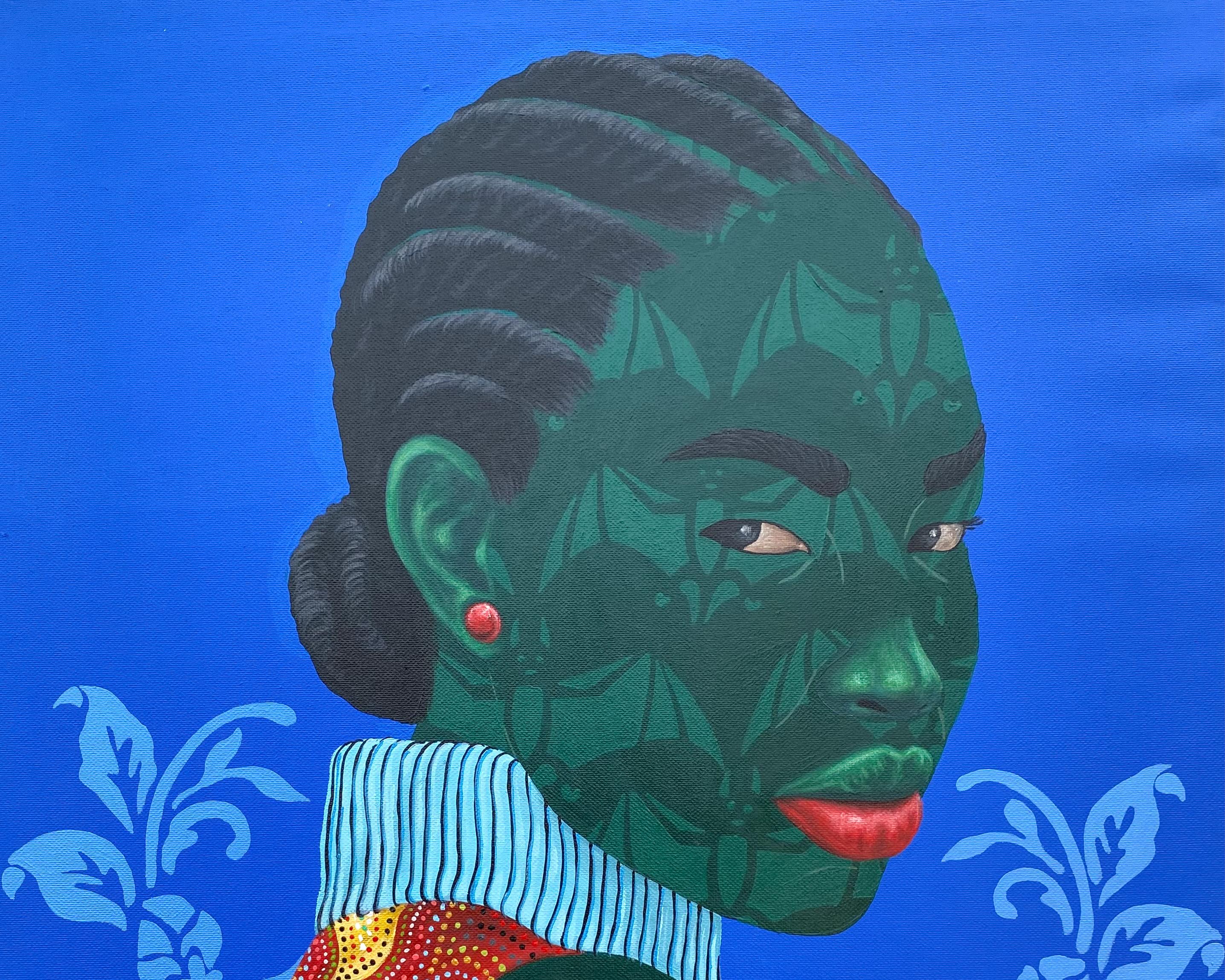 Insight 4 - 21st Century, Contemporary, Figurative, Women, African Fabric - Painting by Oluwafemi Afolabi