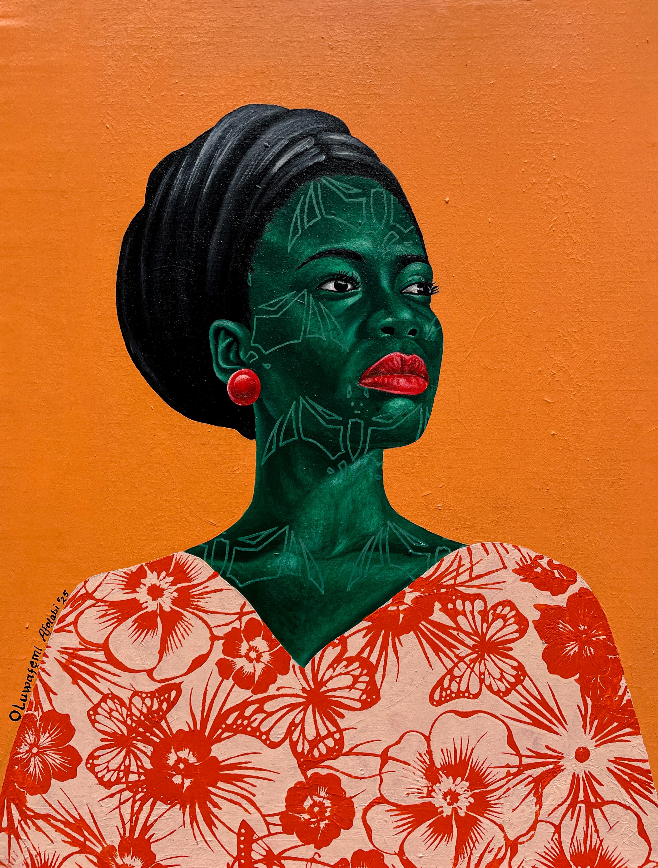 Oluwafemi Afolabi Figurative Painting – Insight 6 - 21. Jahrhundert, Zeitgenössisch, Figurativ, Frauen, Afrikanischer Stoff