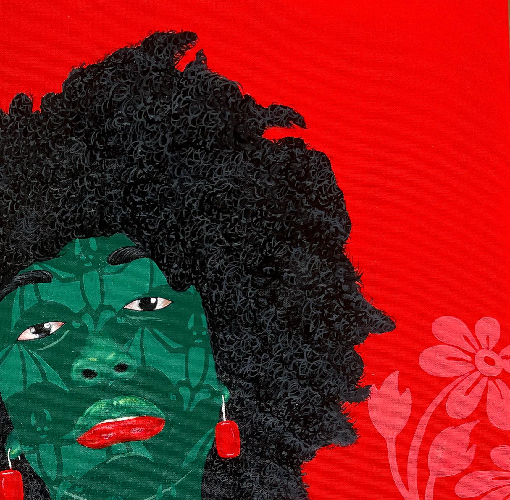 Sentimento misto - 21° secolo, Contemporaneo, Figurativo, Donne, Fabrice africana - Portrait Painting Rosso di Oluwafemi Afolabi
