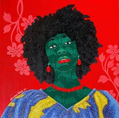 Sentimiento mixto - Siglo XXI, Contemporáneo, Figurativo, Mujer, Tejido africano