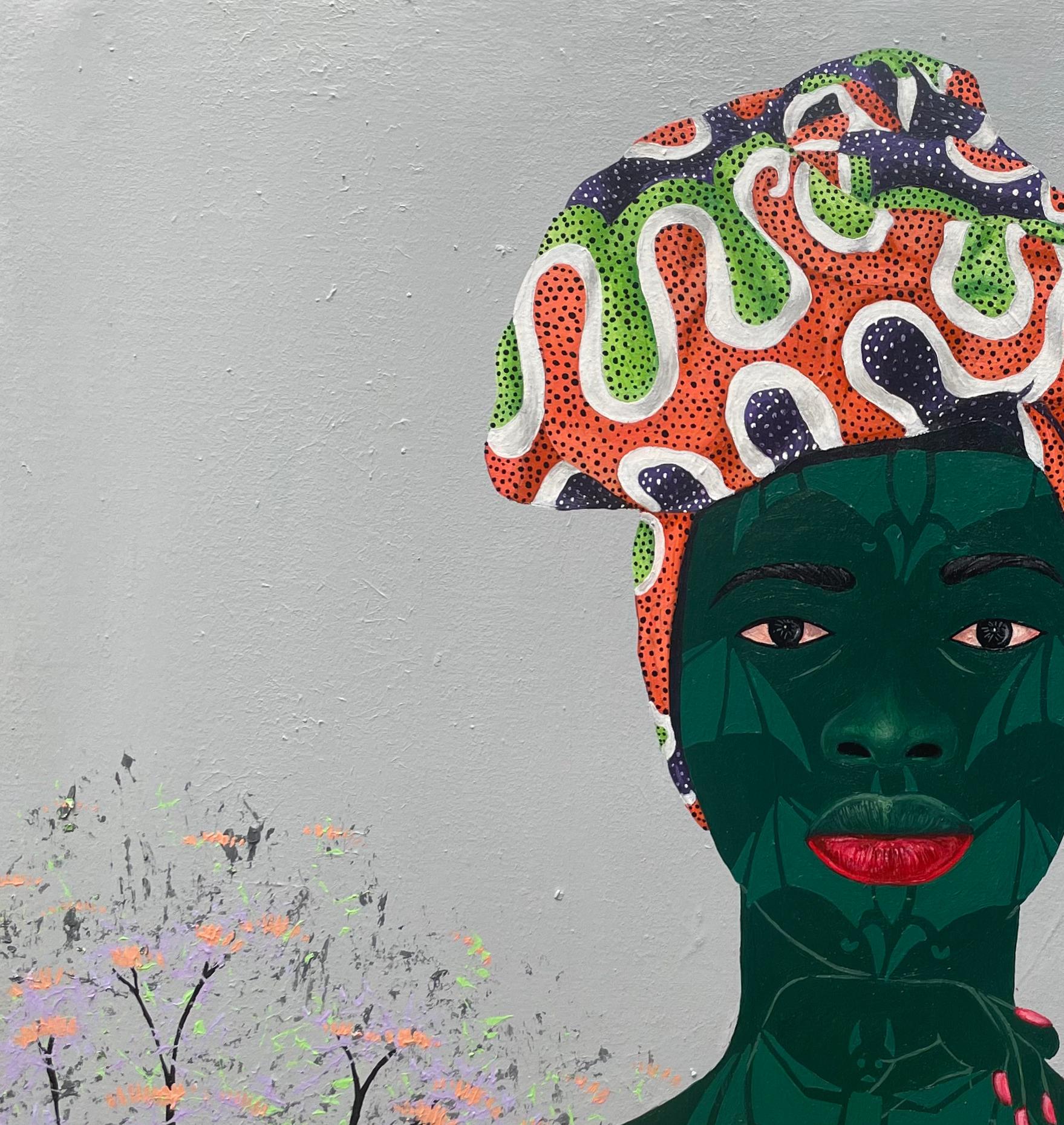 Never Say Die - 21° secolo, Contemporaneo, Ritratto figurativo, Fabrice africana - Painting di Oluwafemi Afolabi