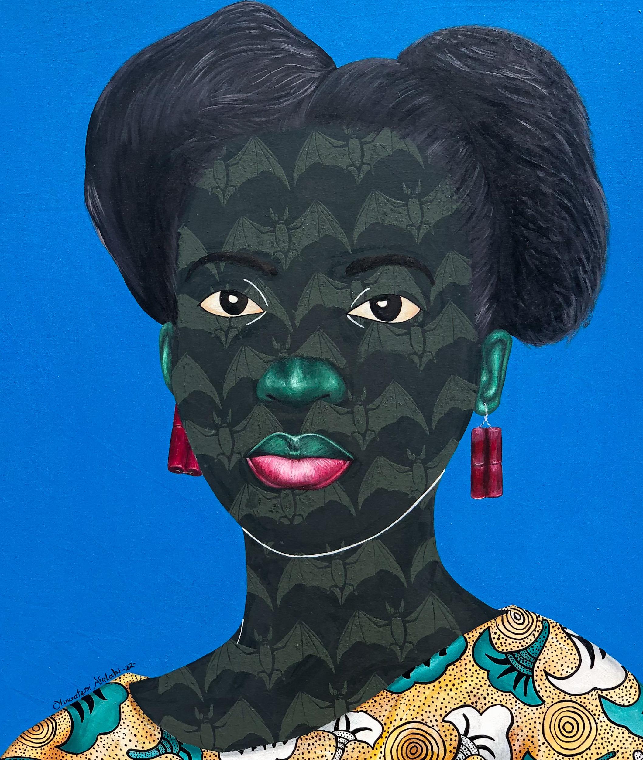 Omidan 6 - Figurative Painting Blu di Oluwafemi Afolabi