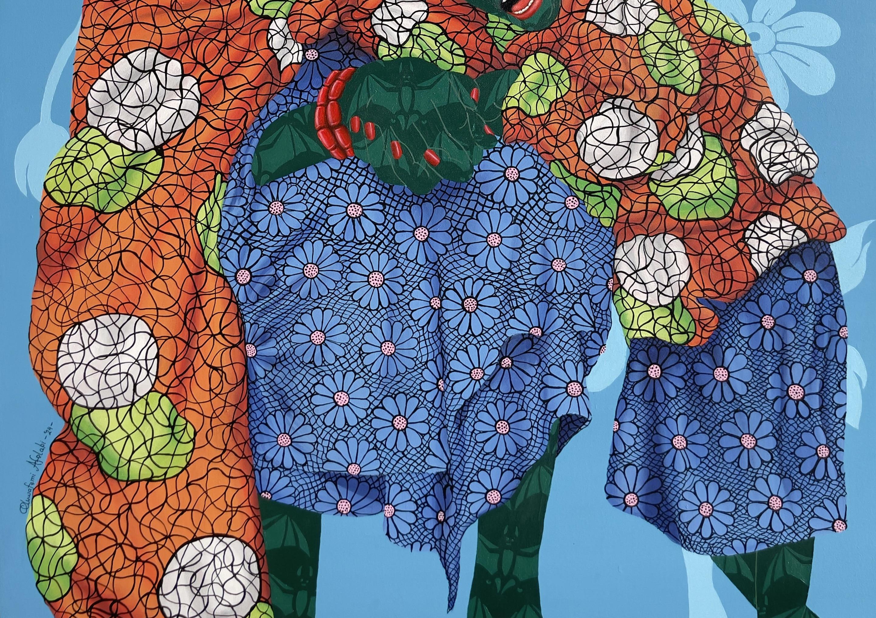 Prayerful Embrace - 21st Century, Contemporary, Figurative, Women, Child, Fabric - Contemporain Painting par Oluwafemi Afolabi