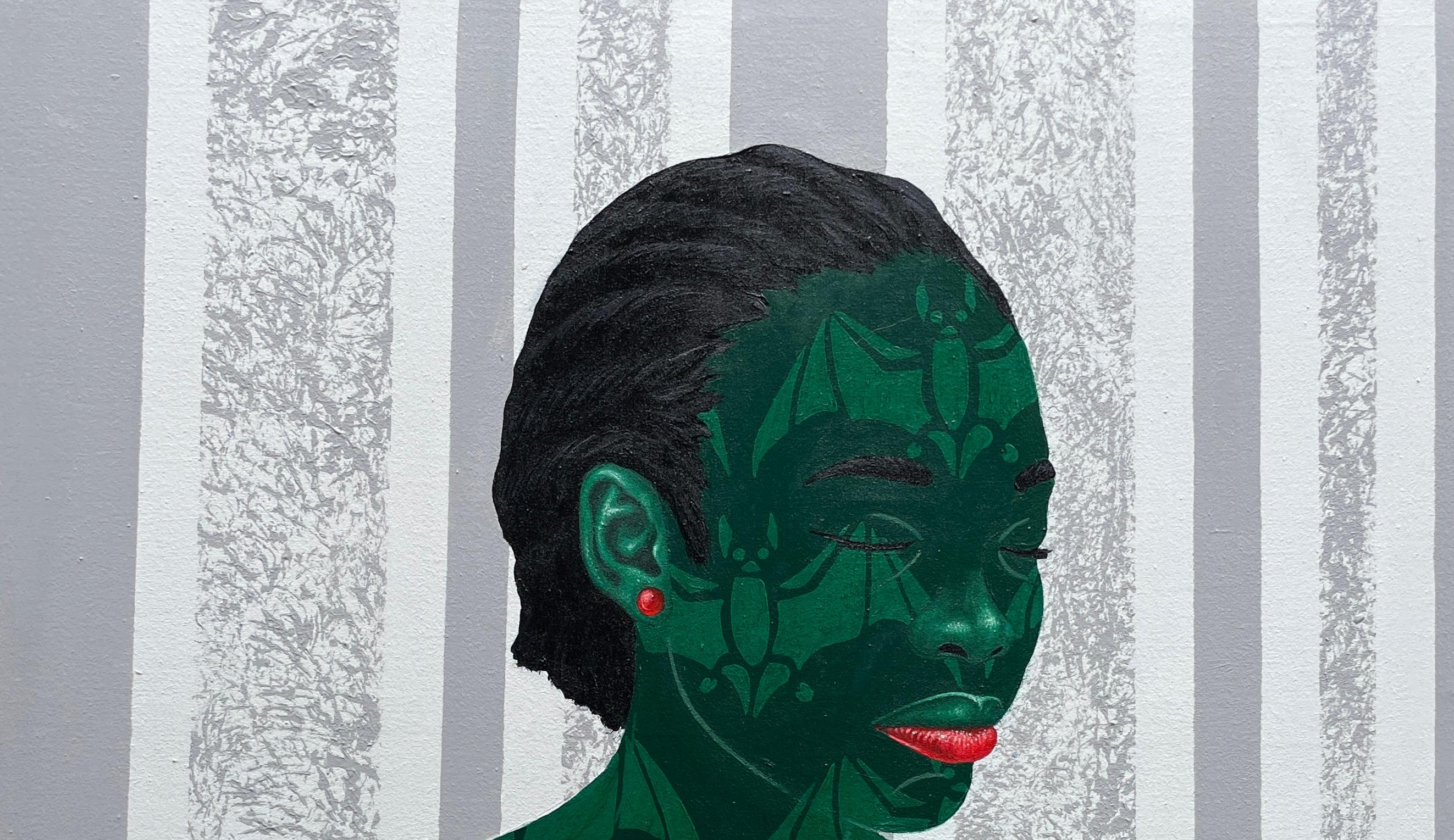 Silent Glow - 21e siècle, Contemporain, Figuratif, Femmes, Tissu africain - Painting de Oluwafemi Afolabi