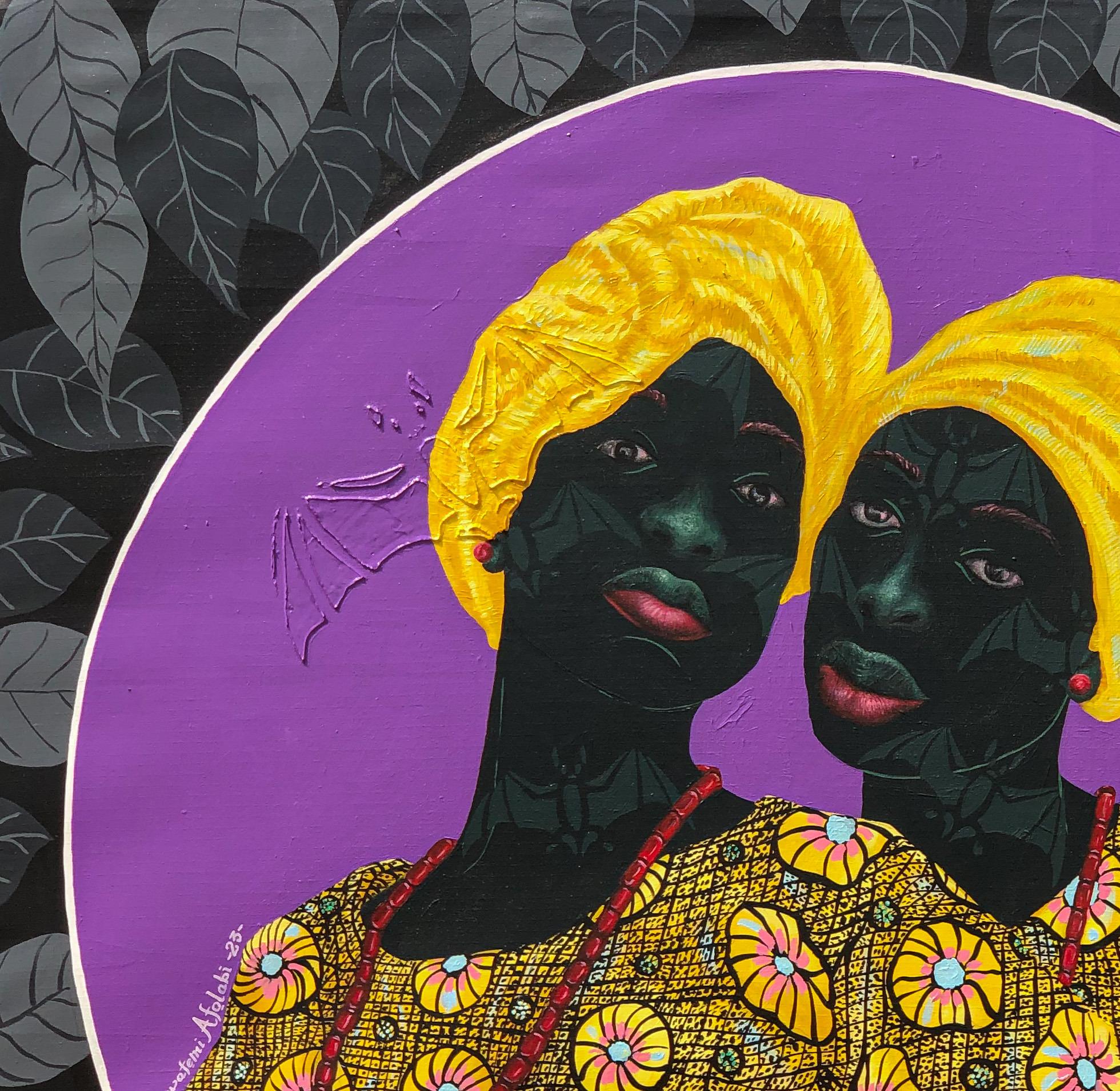 Sisters in Yellow 1 - Painting by Oluwafemi Afolabi