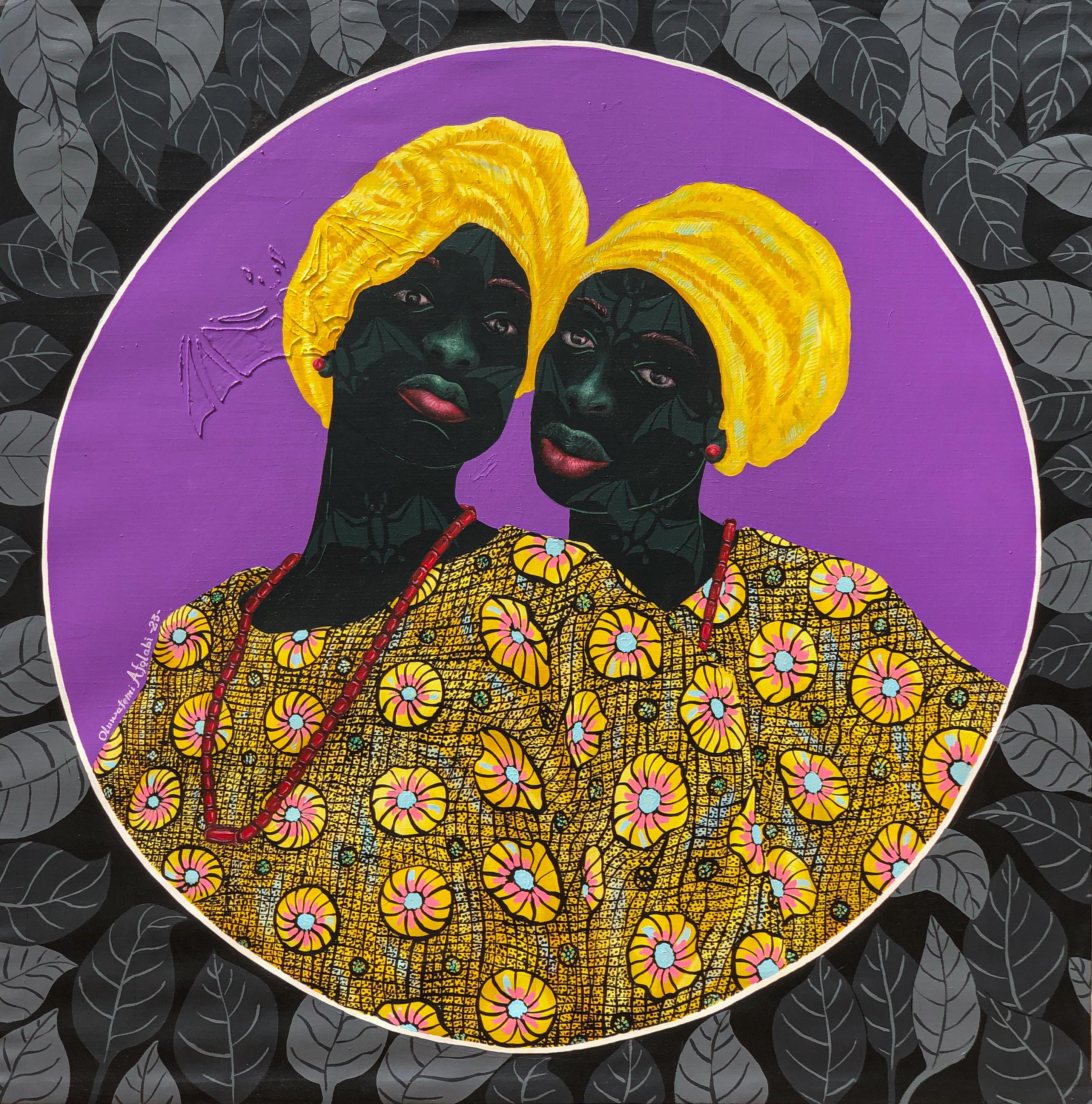 Oluwafemi Afolabi Figurative Painting - Sisters in Yellow 1