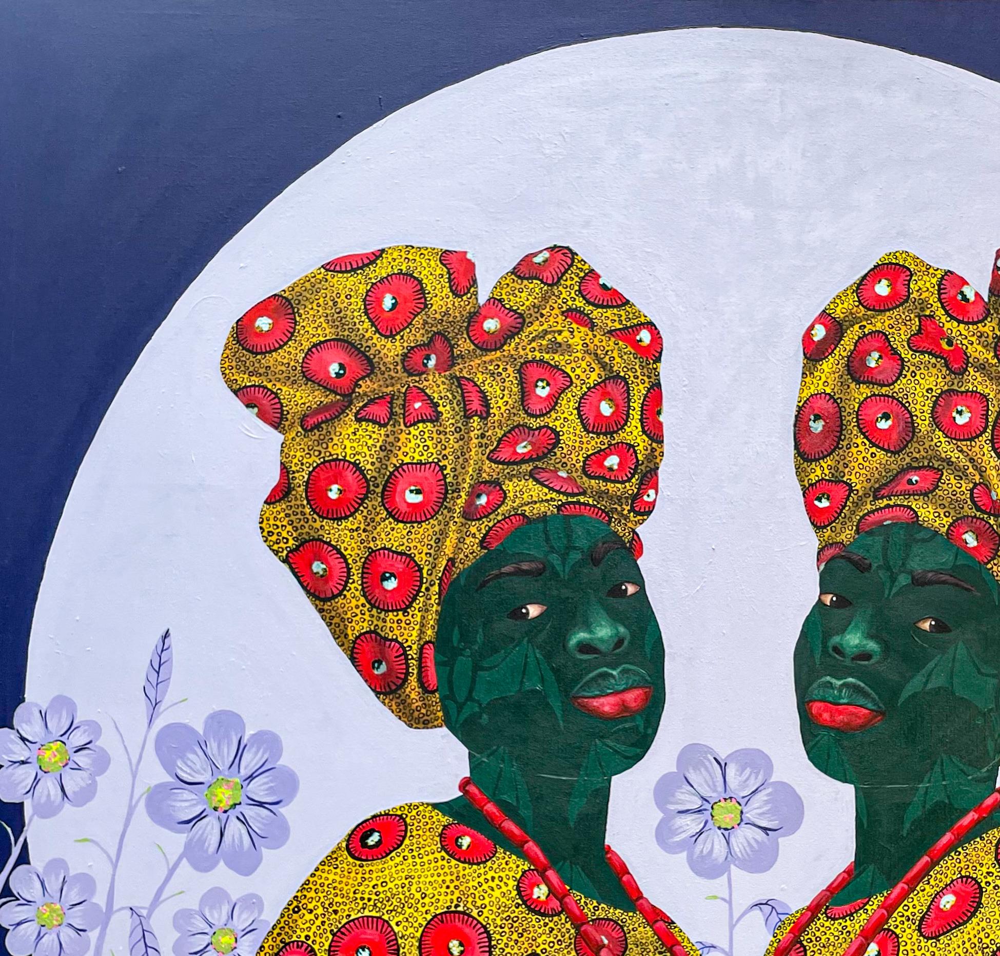 Sisters in Yellow 2 - Painting by Oluwafemi Afolabi