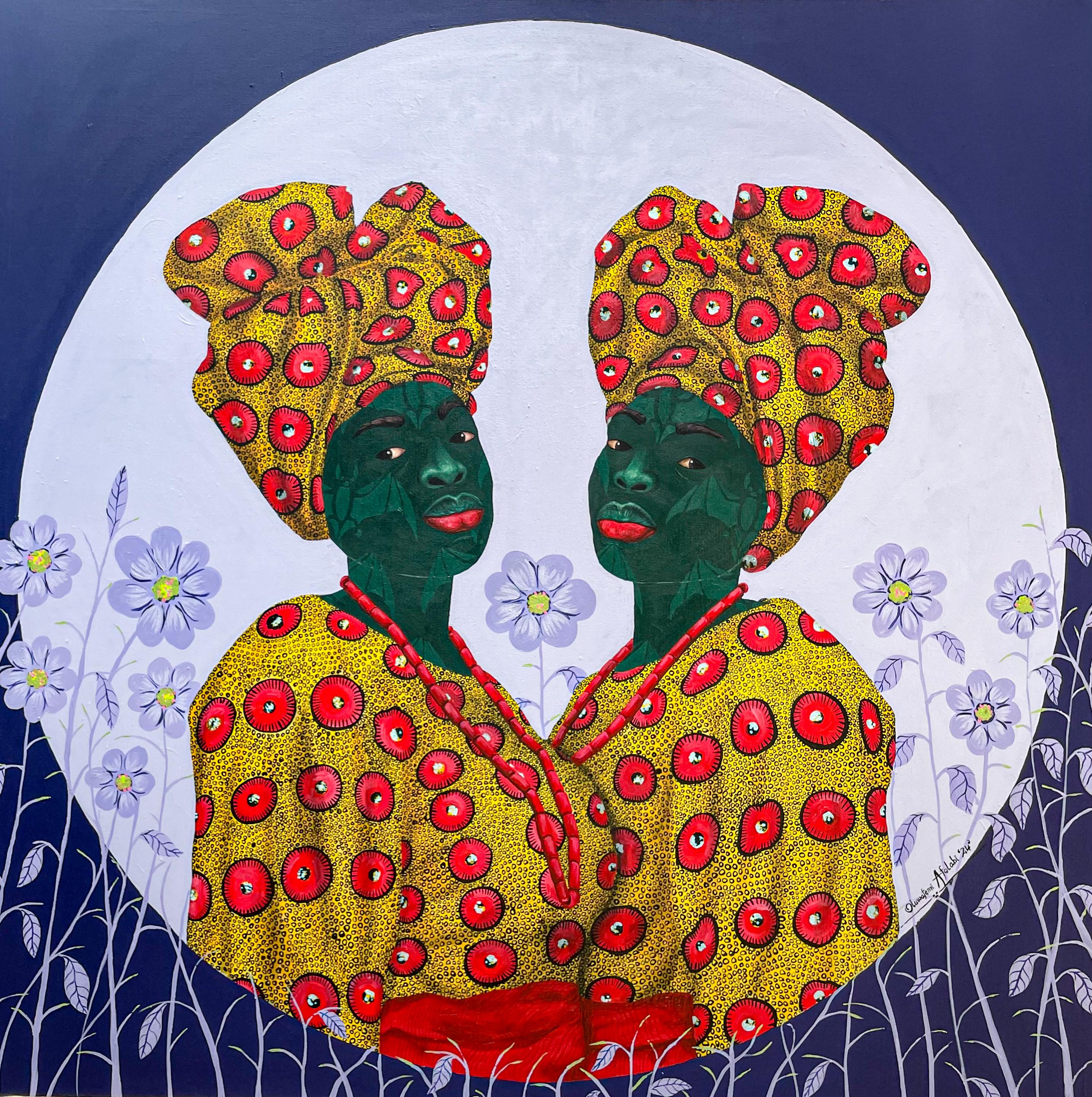 Oluwafemi Afolabi Figurative Painting - Sisters in Yellow 2