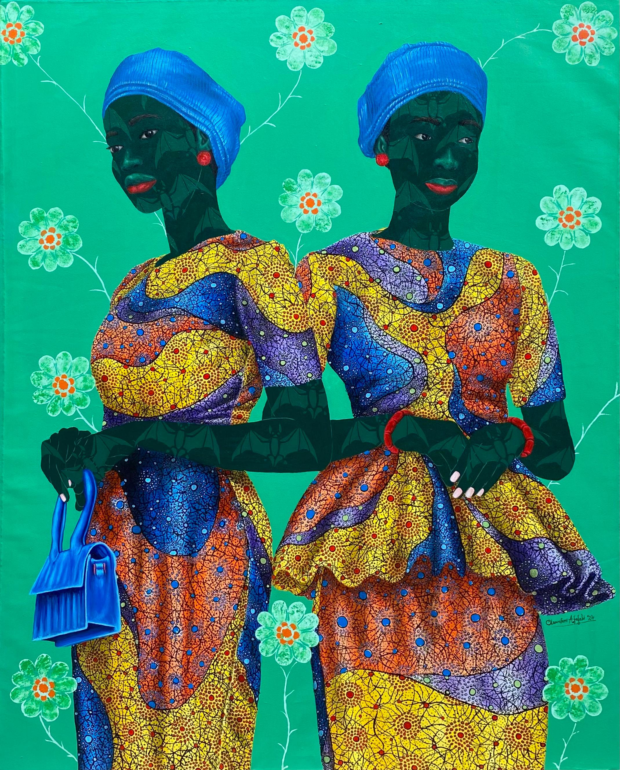 Oluwafemi Afolabi Figurative Painting – Schwestern in Gelb 3