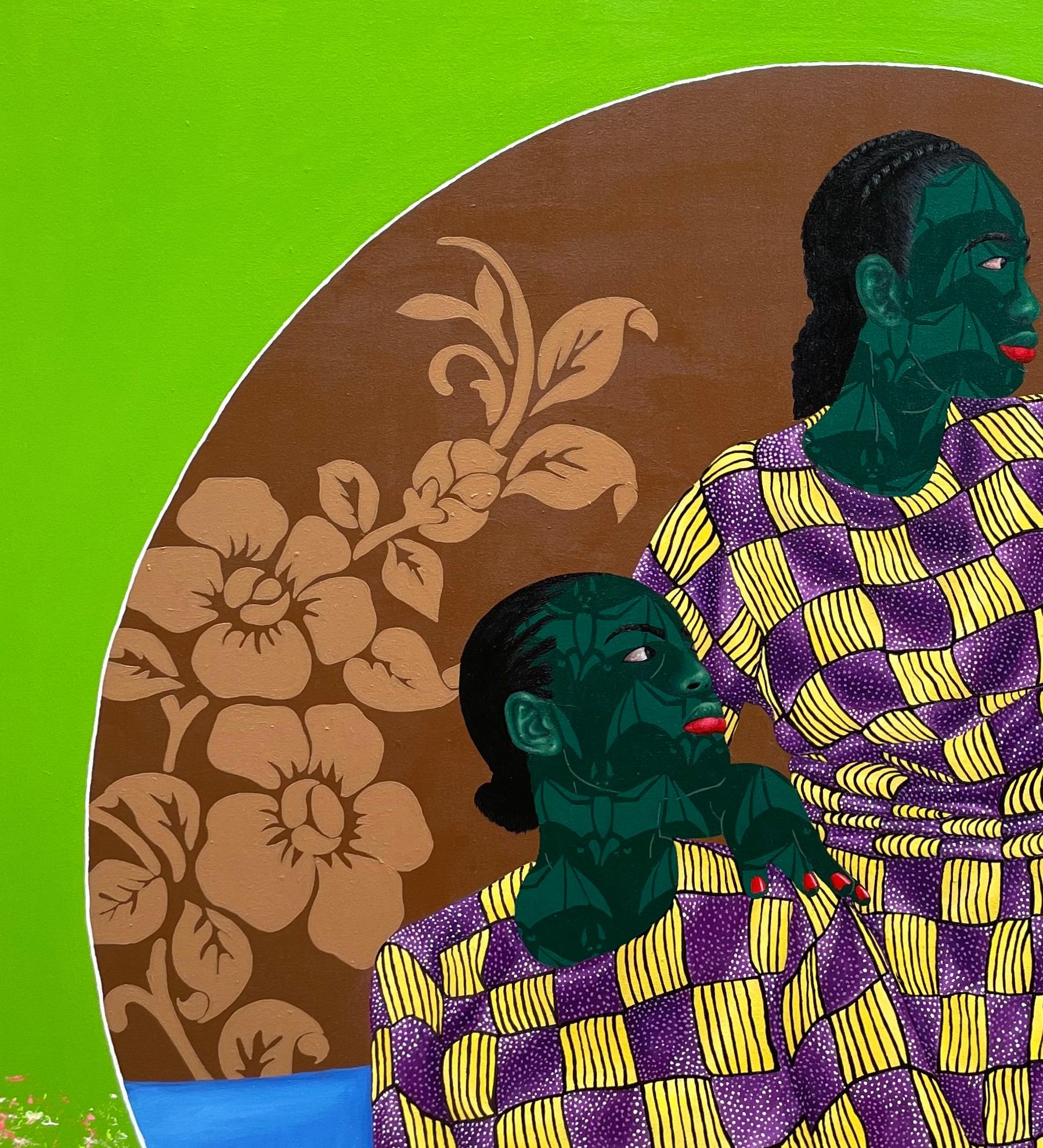 Hermanas en Amarillo 4 -Siglo XXI, Contemporáneo, Figurativo, Tela Amor Africano - Painting de Oluwafemi Afolabi