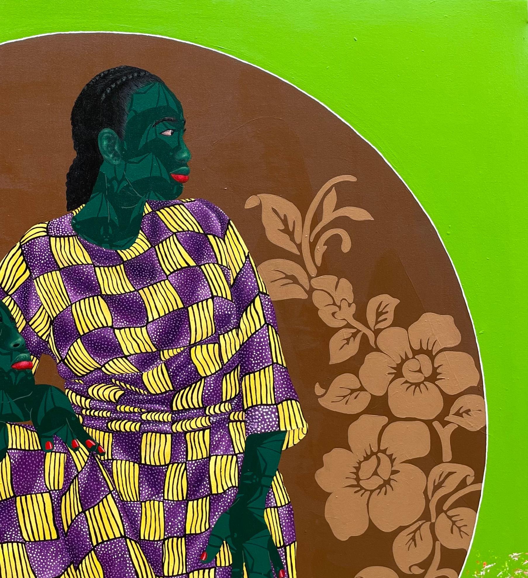 Hermanas en Amarillo 4 -Siglo XXI, Contemporáneo, Figurativo, Tela Amor Africano - Painting Expresionista de Oluwafemi Afolabi