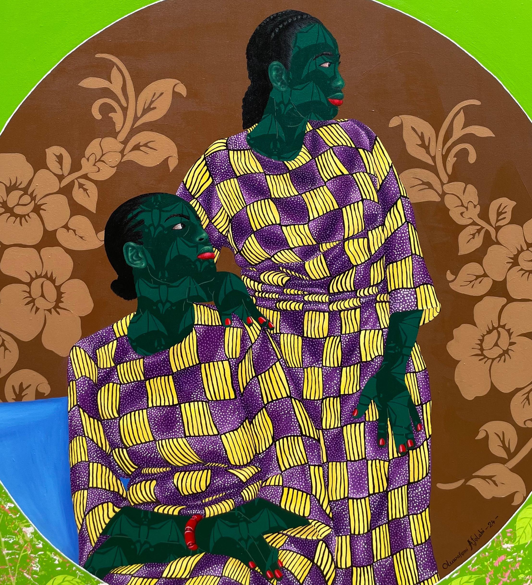 Hermanas en Amarillo 4 -Siglo XXI, Contemporáneo, Figurativo, Tela Amor Africano en venta 2