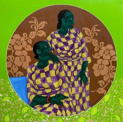 Hermanas en Amarillo 4 -Siglo XXI, Contemporáneo, Figurativo, Tela Amor Africano